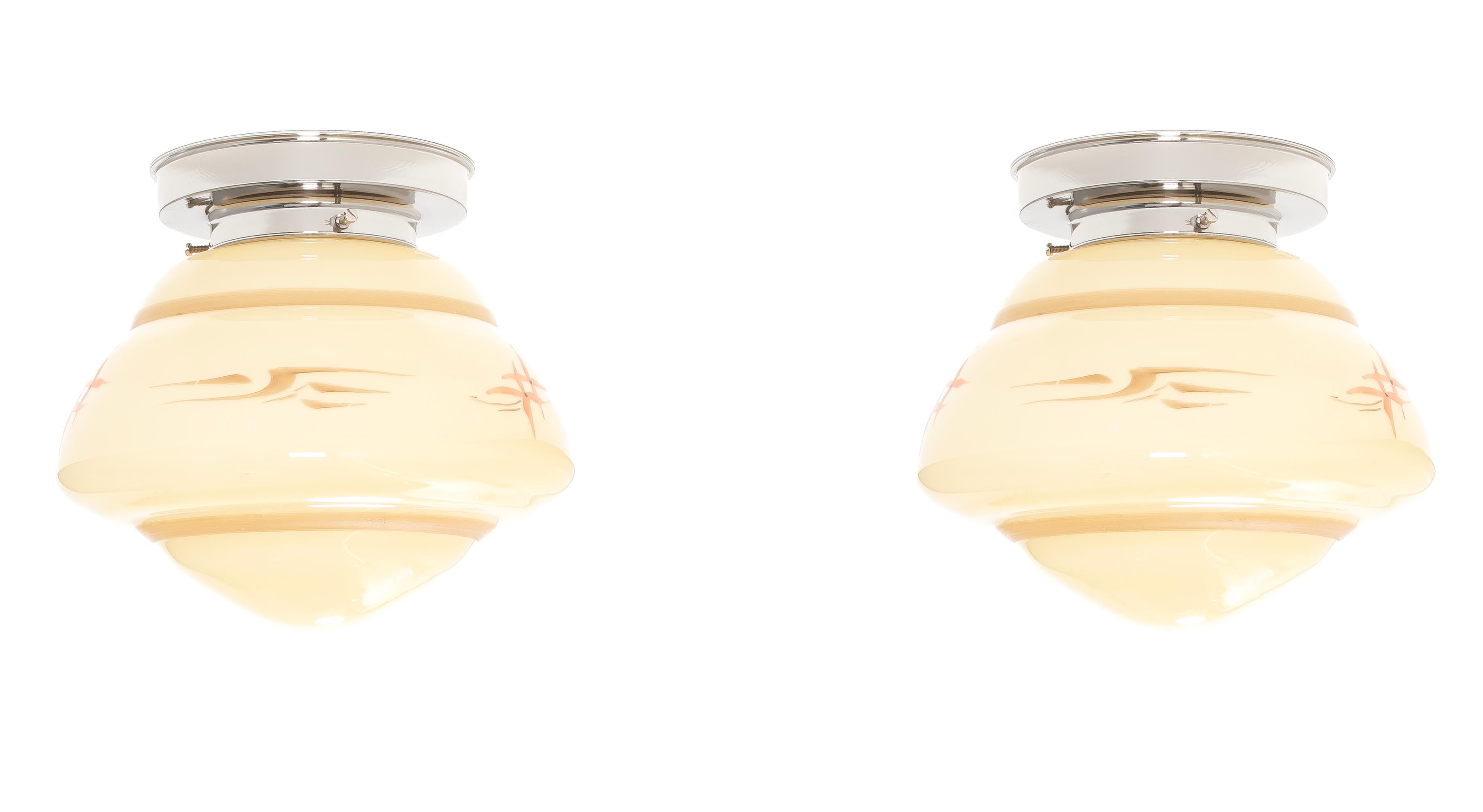Scandinavian Functionalist Pair of Flush Mount Ceiling Lights, 1950s For Sale