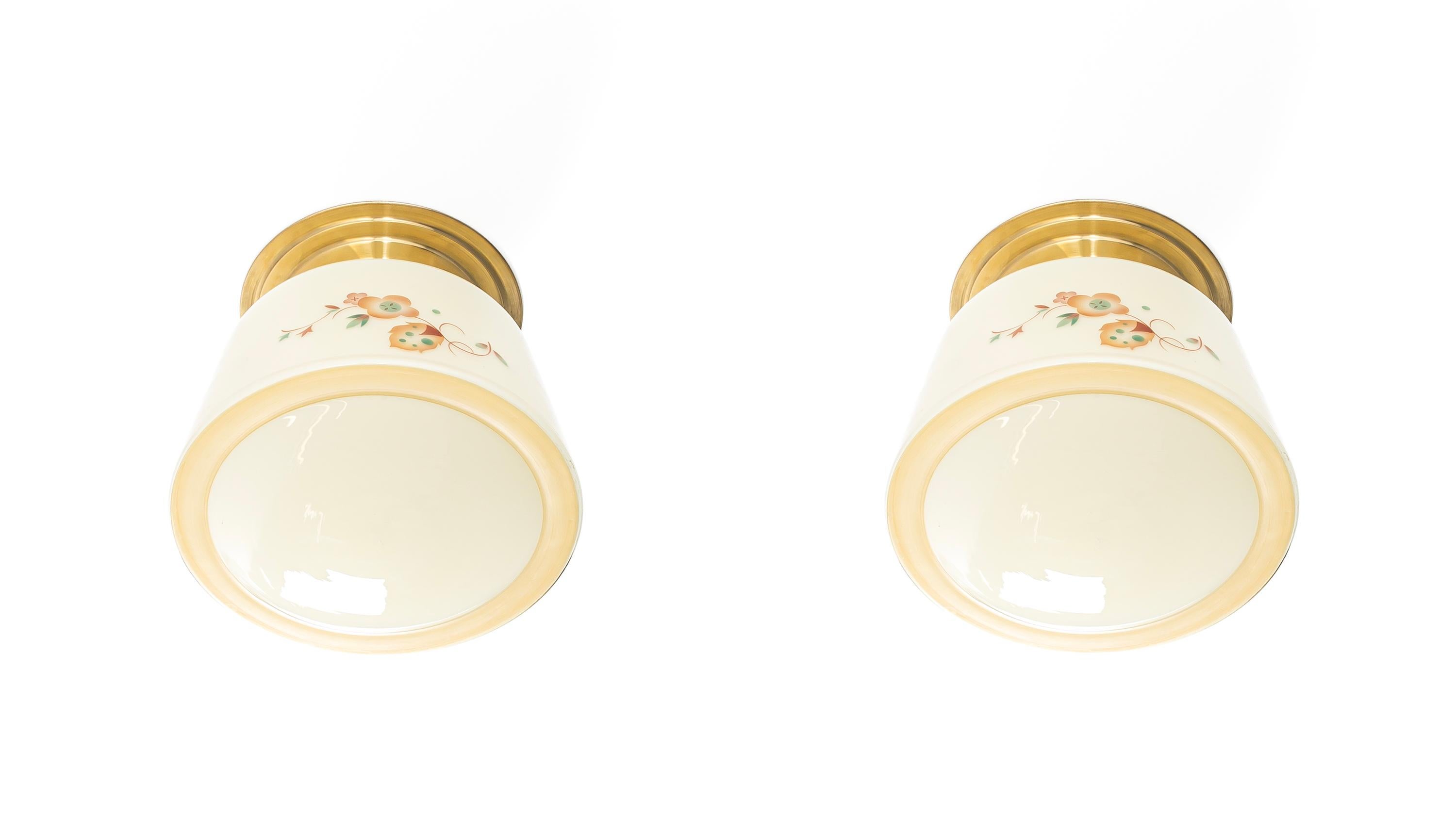 Scandinavian Functionalist Pair of Flush Mount Ceiling Lights, 1950s For Sale