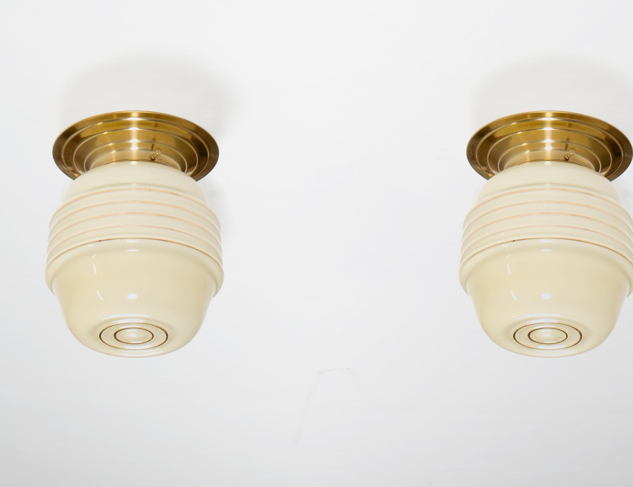 Functionalist Pair of Flush Mount Ceiling Lights, 1950s In Good Condition In Oslo, NO