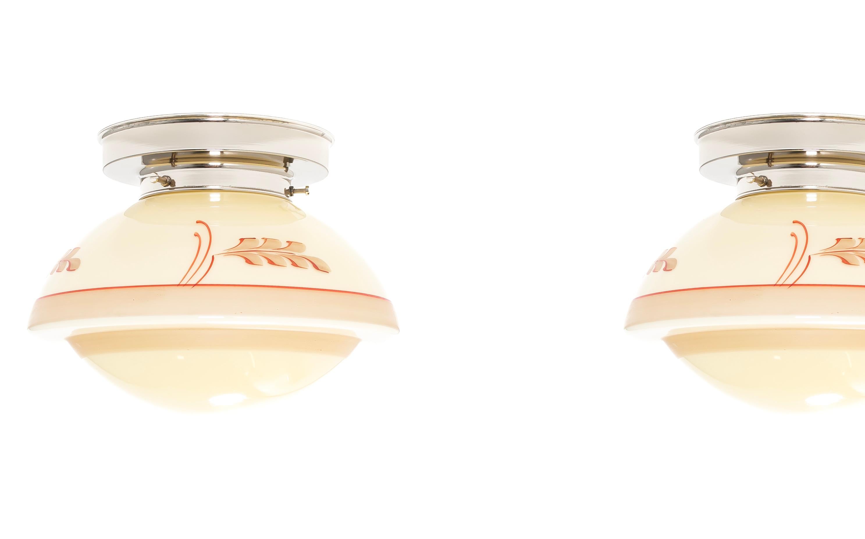 Functionalist Pair of Flush Mount Ceiling Lights, 1950s In Good Condition In Oslo, NO