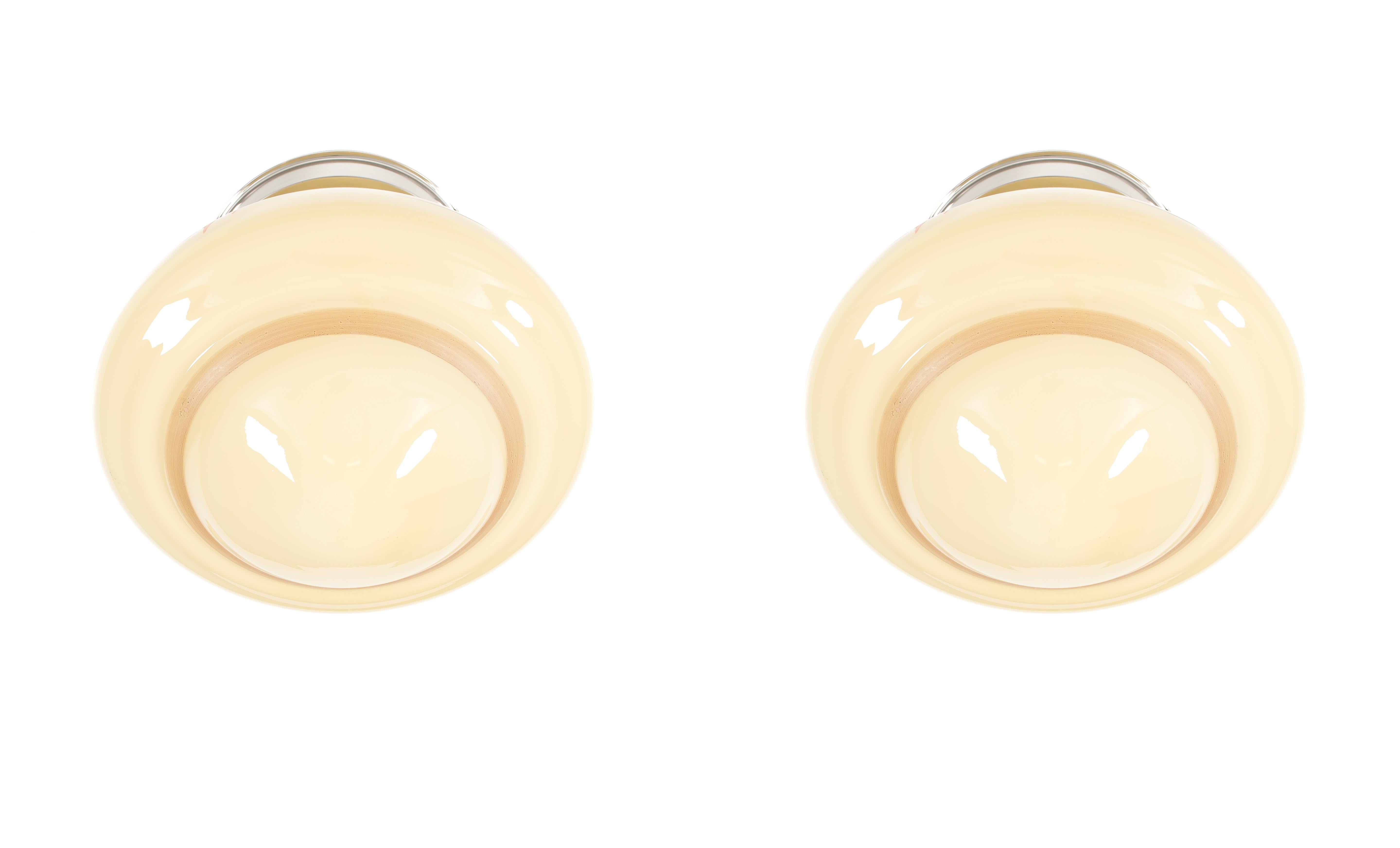 Functionalist Pair of Flush Mount Ceiling Lights, 1950s In Good Condition For Sale In Oslo, NO