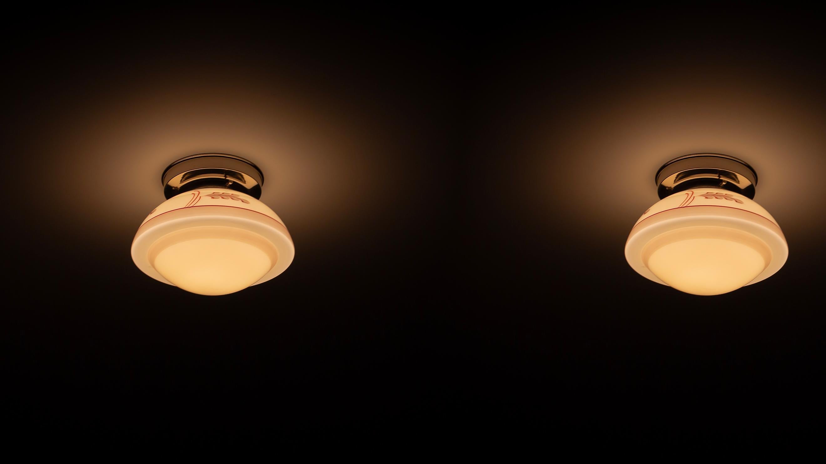 Mid-20th Century Functionalist Pair of Flush Mount Ceiling Lights, 1950s