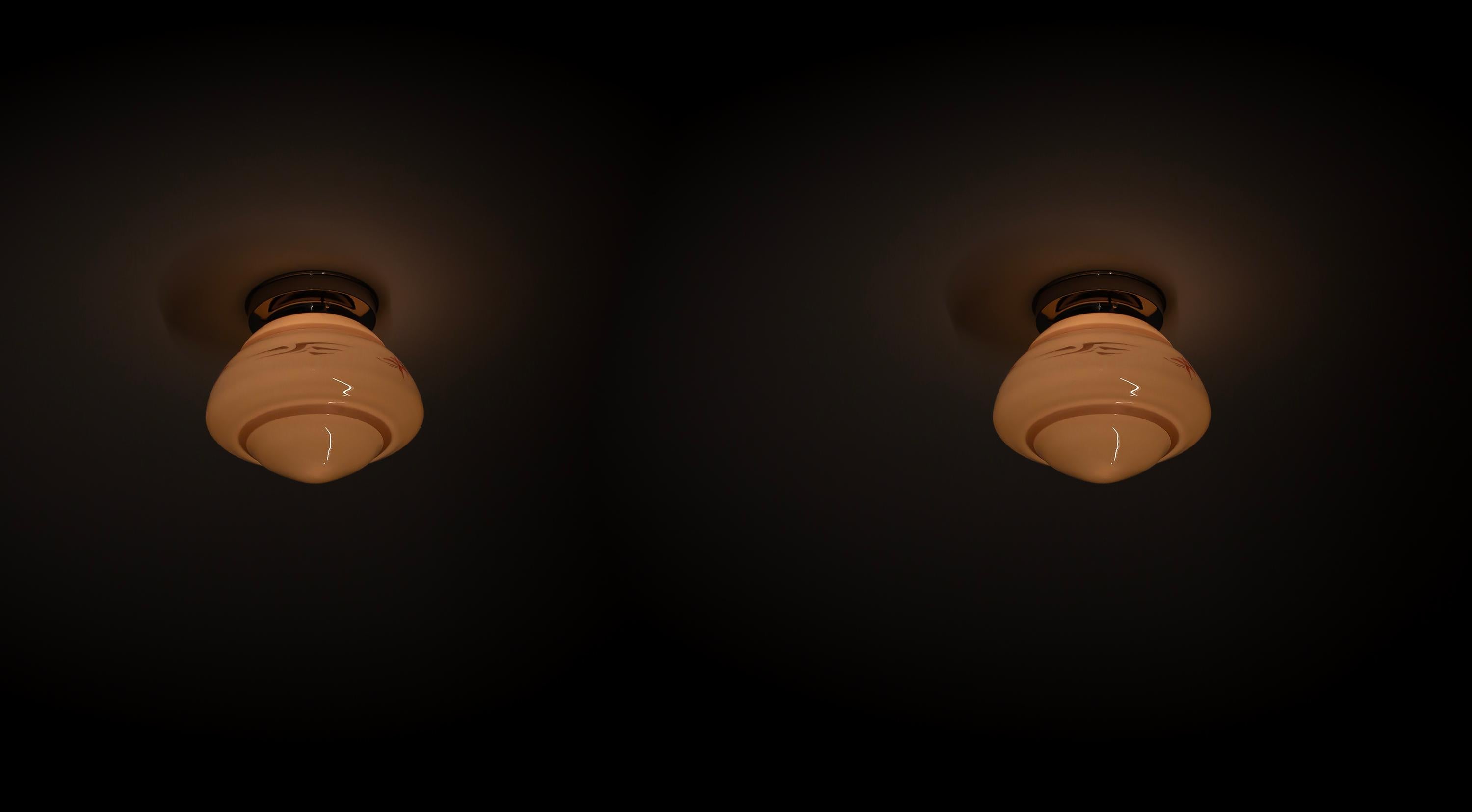 Mid-20th Century Functionalist Pair of Flush Mount Ceiling Lights, 1950s For Sale