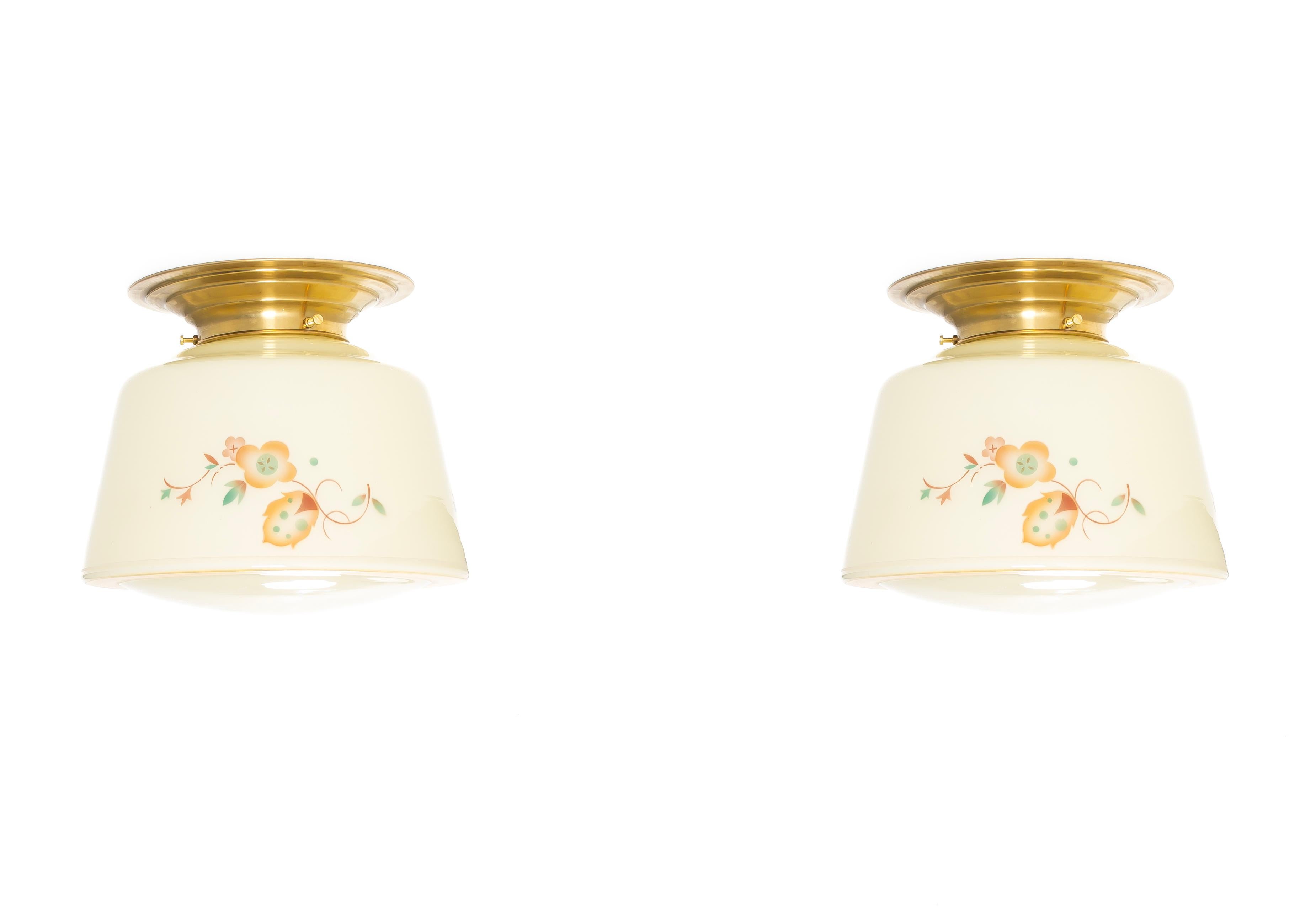 Mid-20th Century Functionalist Pair of Flush Mount Ceiling Lights, 1950s For Sale