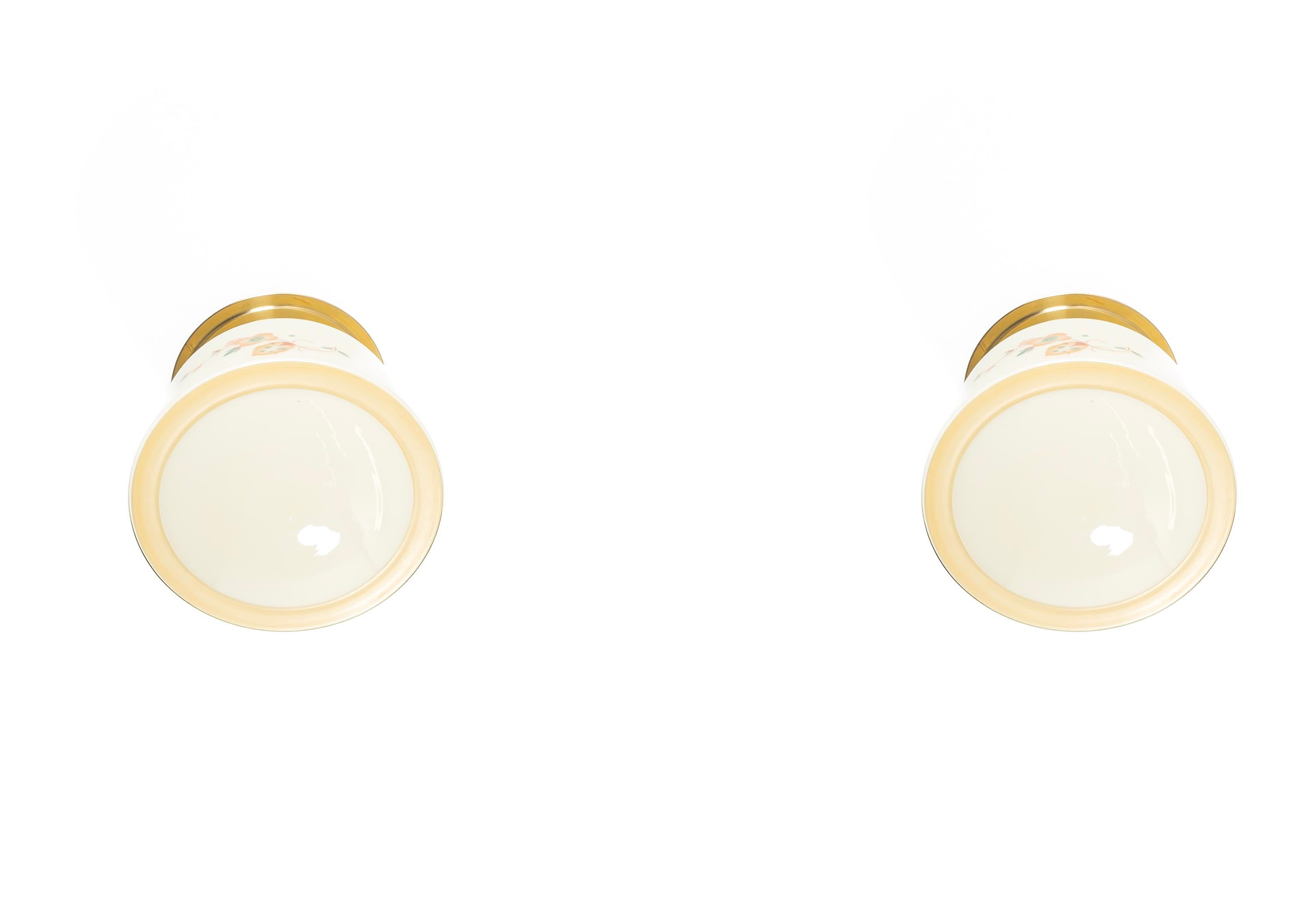 Opaline Glass Functionalist Pair of Flush Mount Ceiling Lights, 1950s For Sale