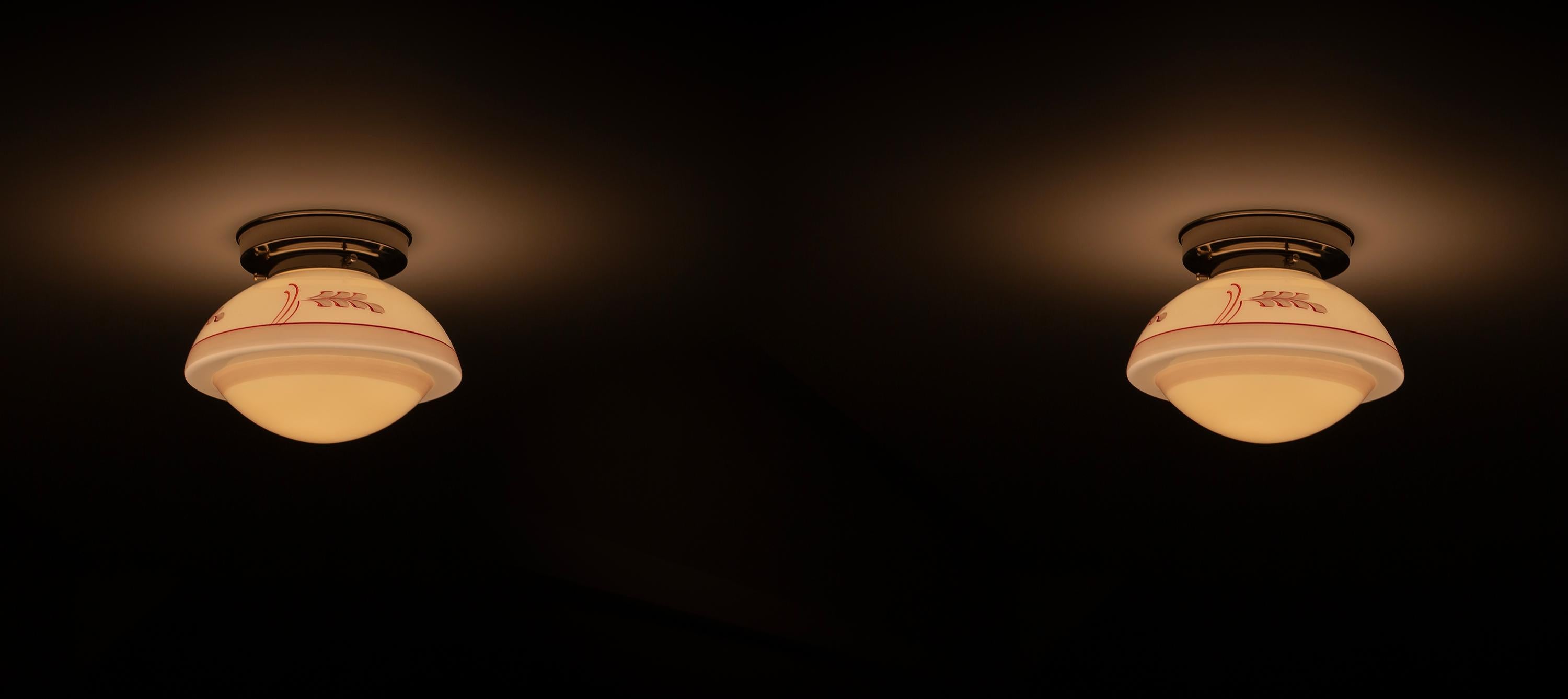 Functionalist Pair of Flush Mount Ceiling Lights, 1950s 1