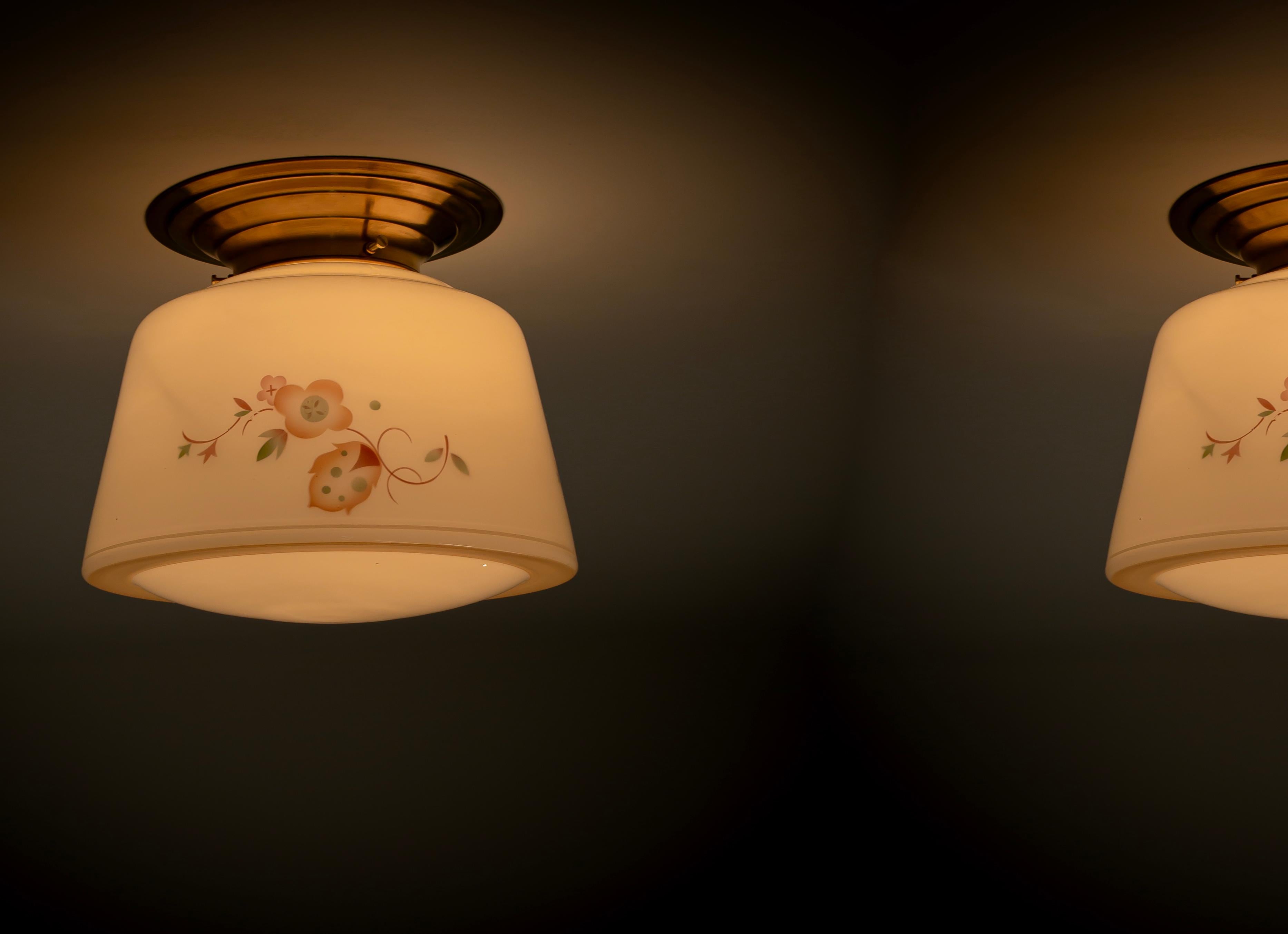 Functionalist Pair of Flush Mount Ceiling Lights, 1950s For Sale 2