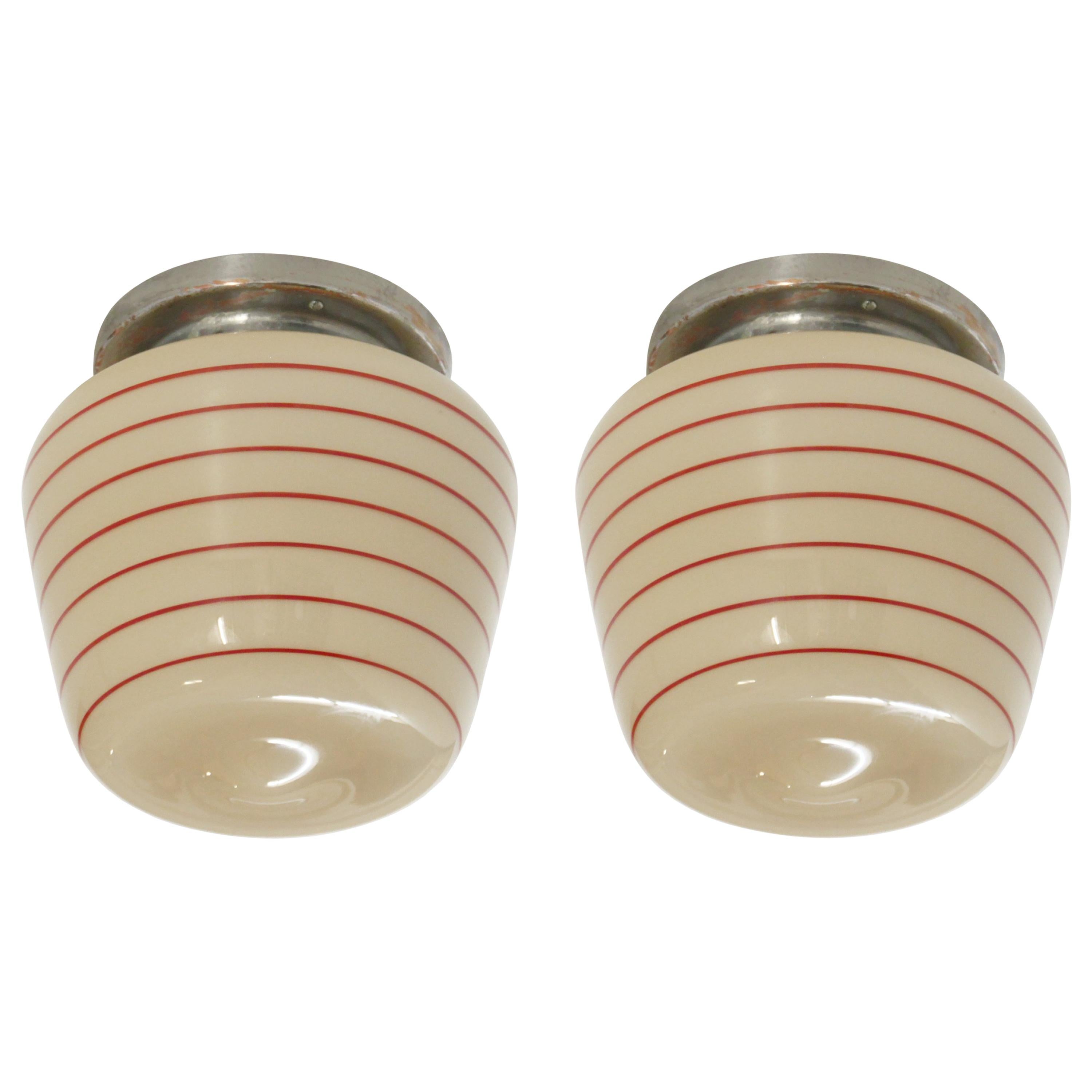 Functionalist Pair of Flush Mount Ceiling Lights, 1950s