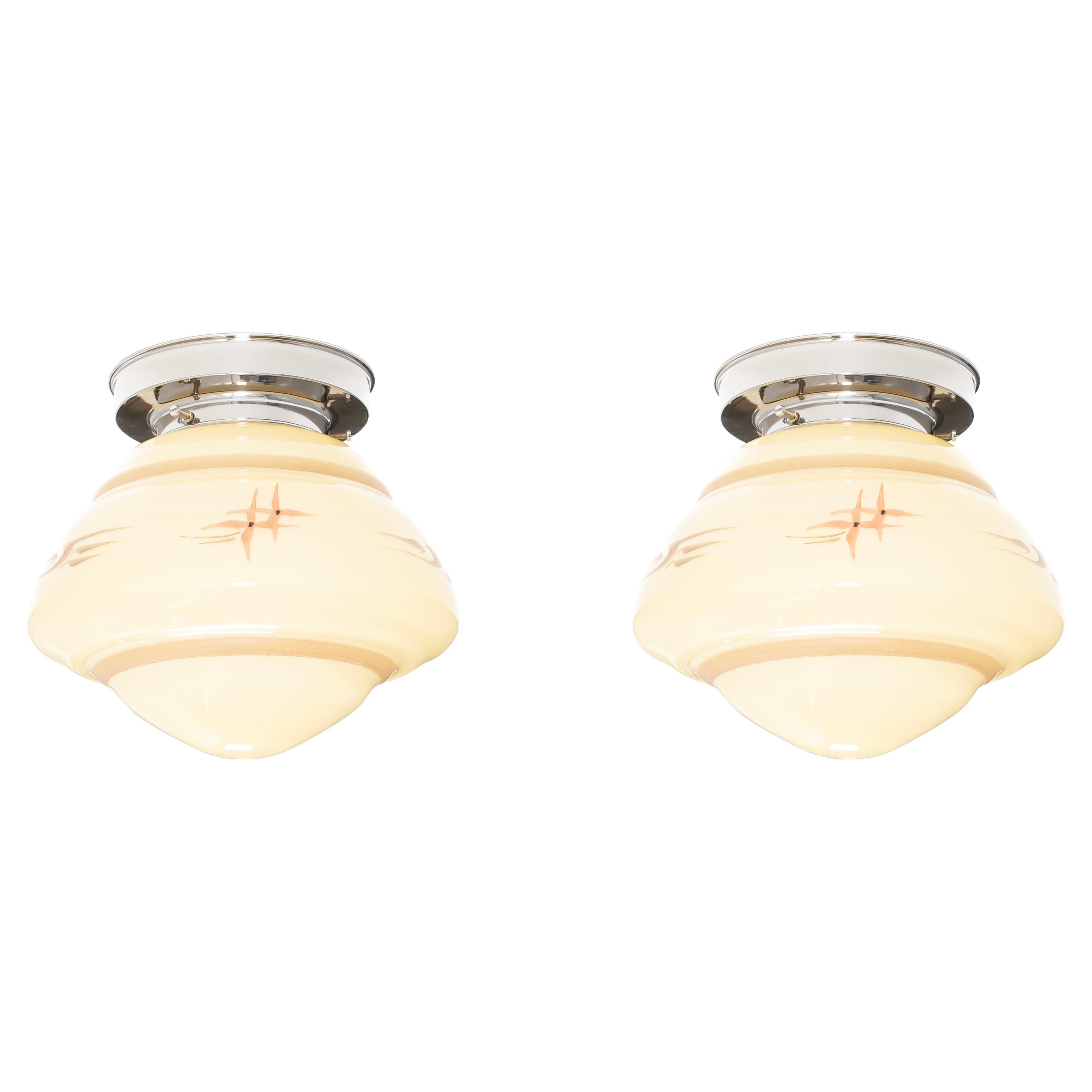 Functionalist Pair of Flush Mount Ceiling Lights, 1950s