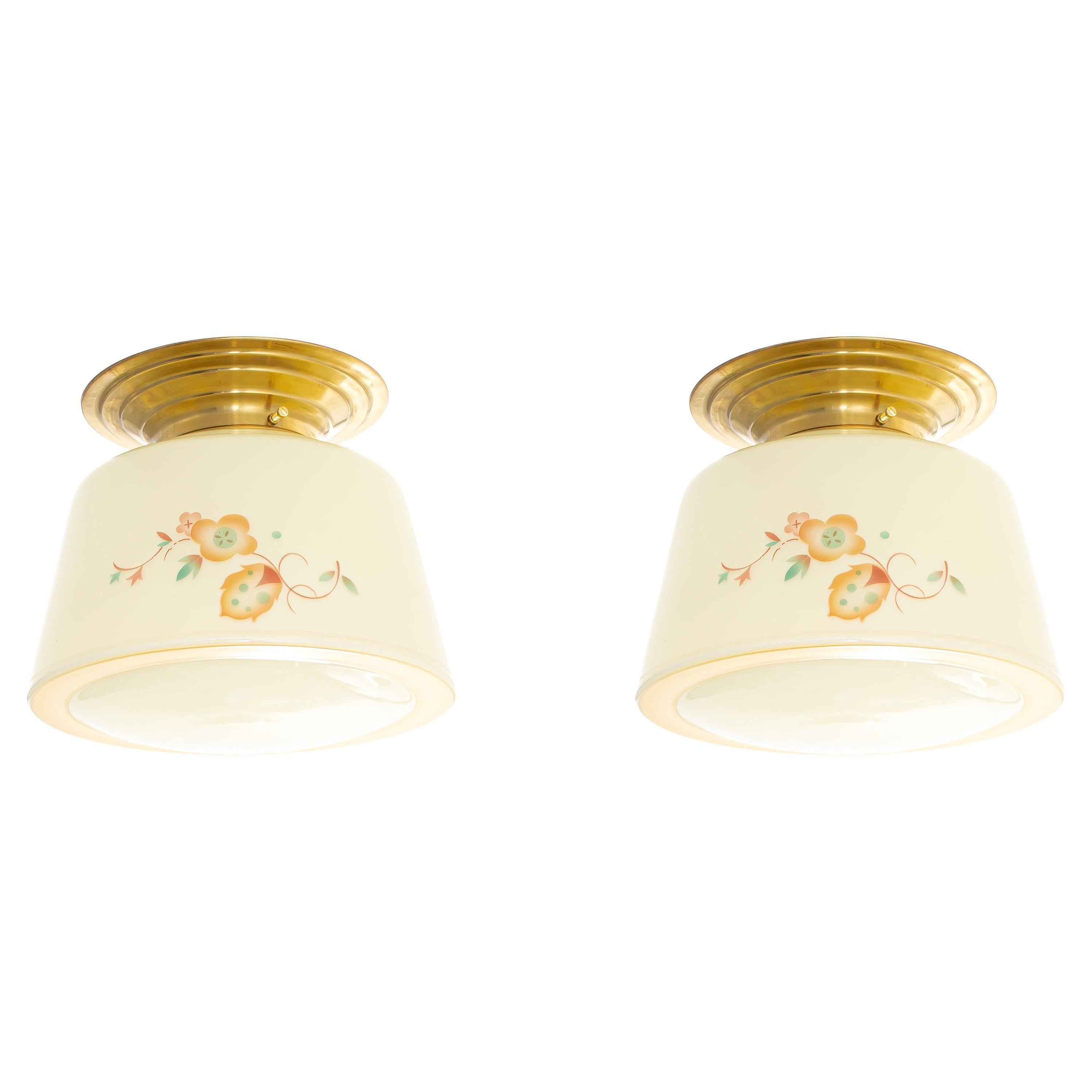 Functionalist Pair of Flush Mount Ceiling Lights, 1950s