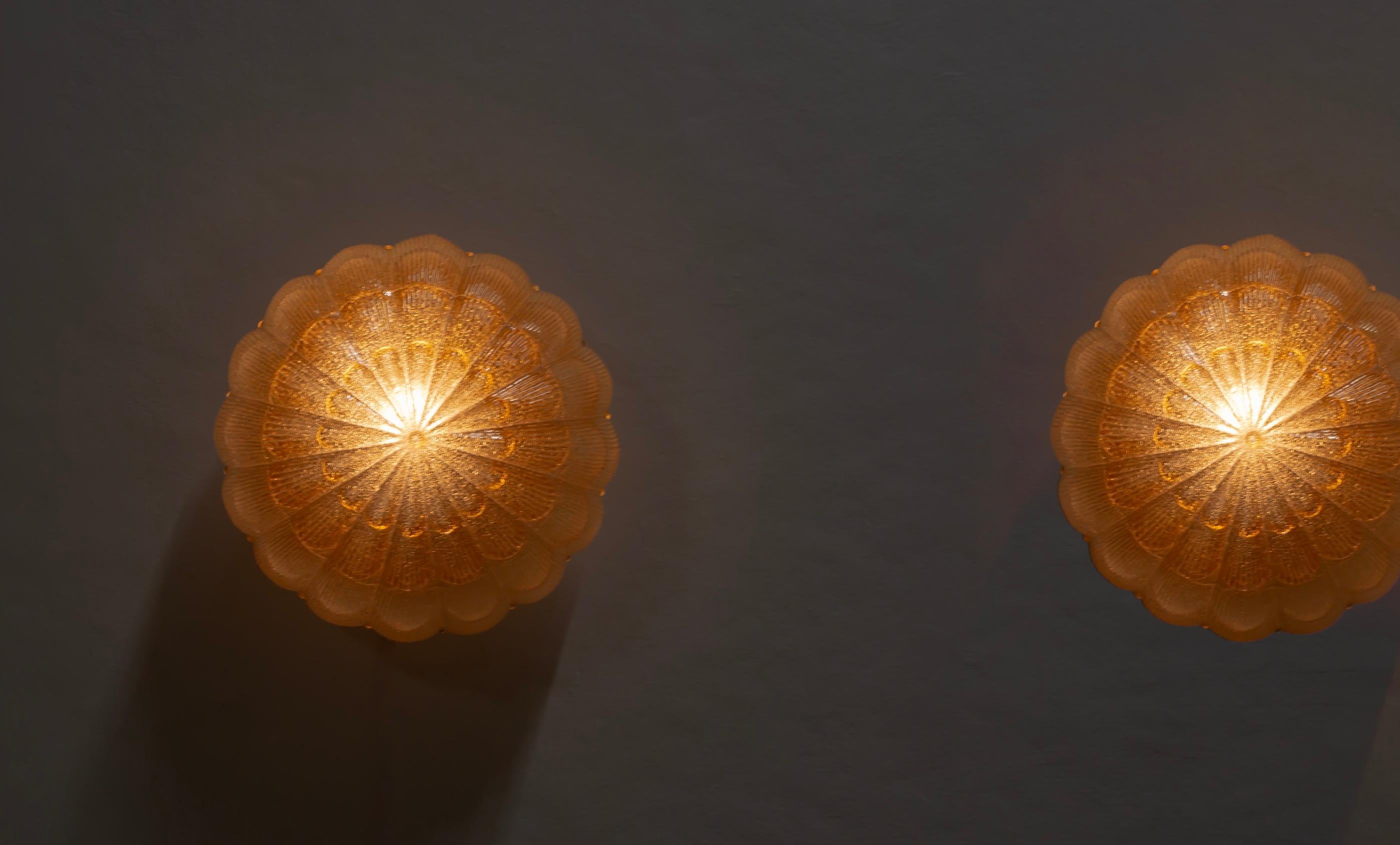 Glass Mid-Century Pair of Flush Mount Ceiling Lights, 1960s For Sale