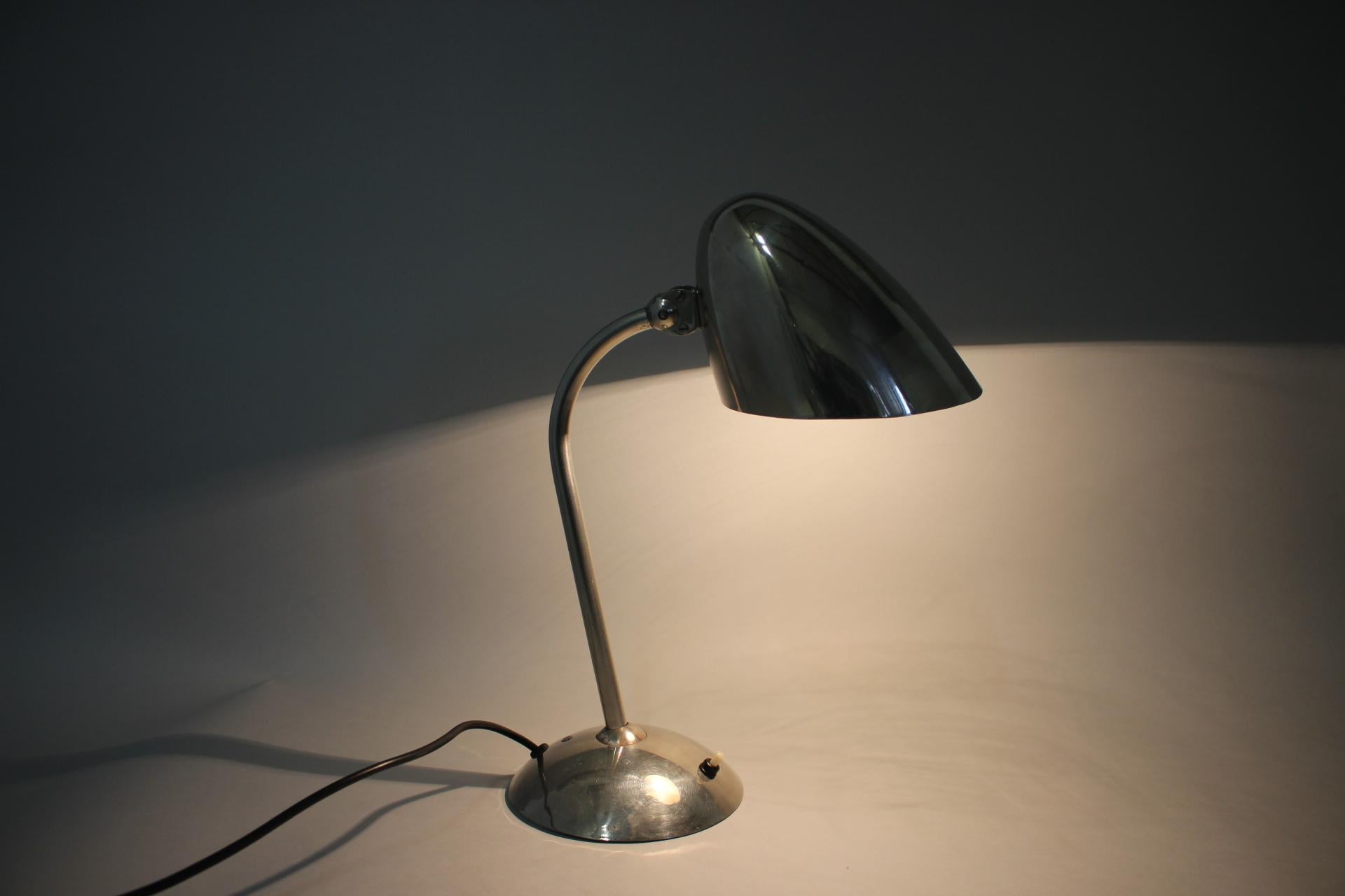 Nickel Functionalist Table Lamp, Czechoslovakia, 1930s For Sale