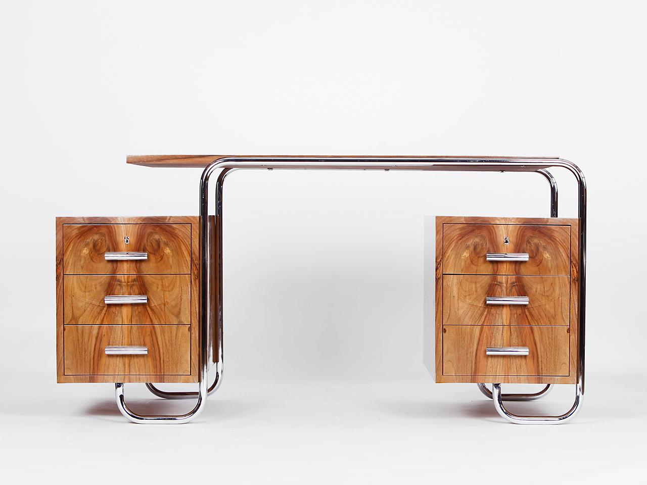 Art Deco Functionalist Tubular Steel Desk by Gottwald and Chair by Slezak 1930s For Sale