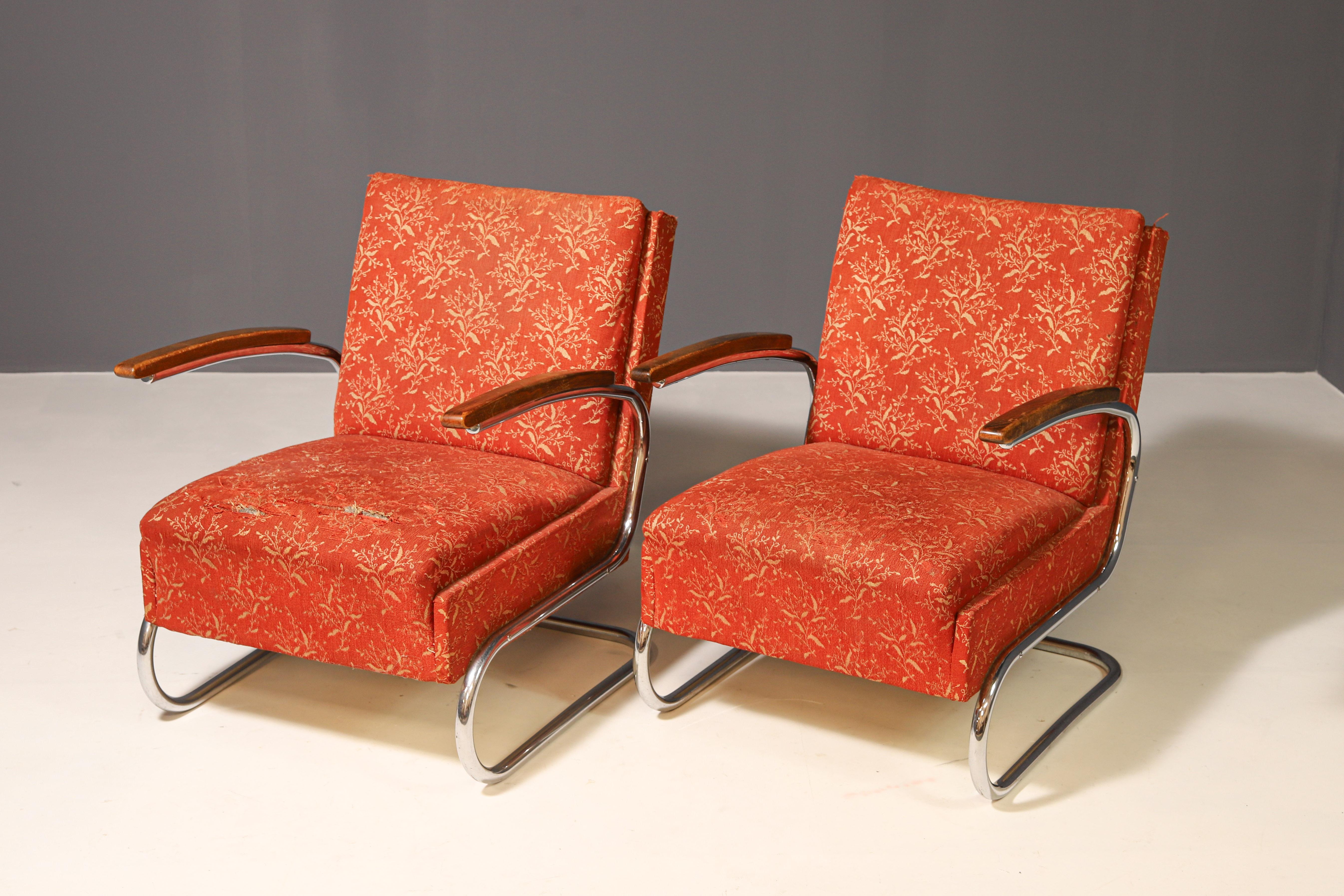 Art déco Fauteuil fonctionnel rembourré de Mücke-Melder  Années 1930, Tchécoslovaquie en vente
