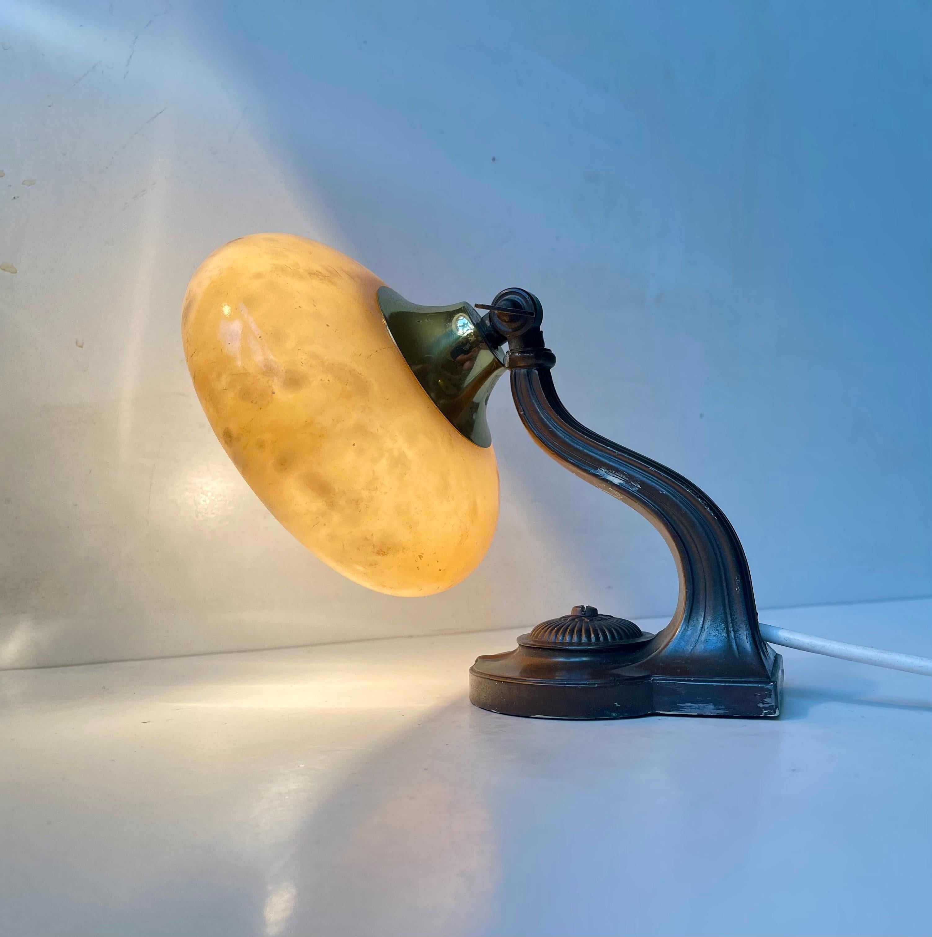 20th Century Functionalist Wall Lamp with Honey Alabaster Stone Shade, 1940s For Sale
