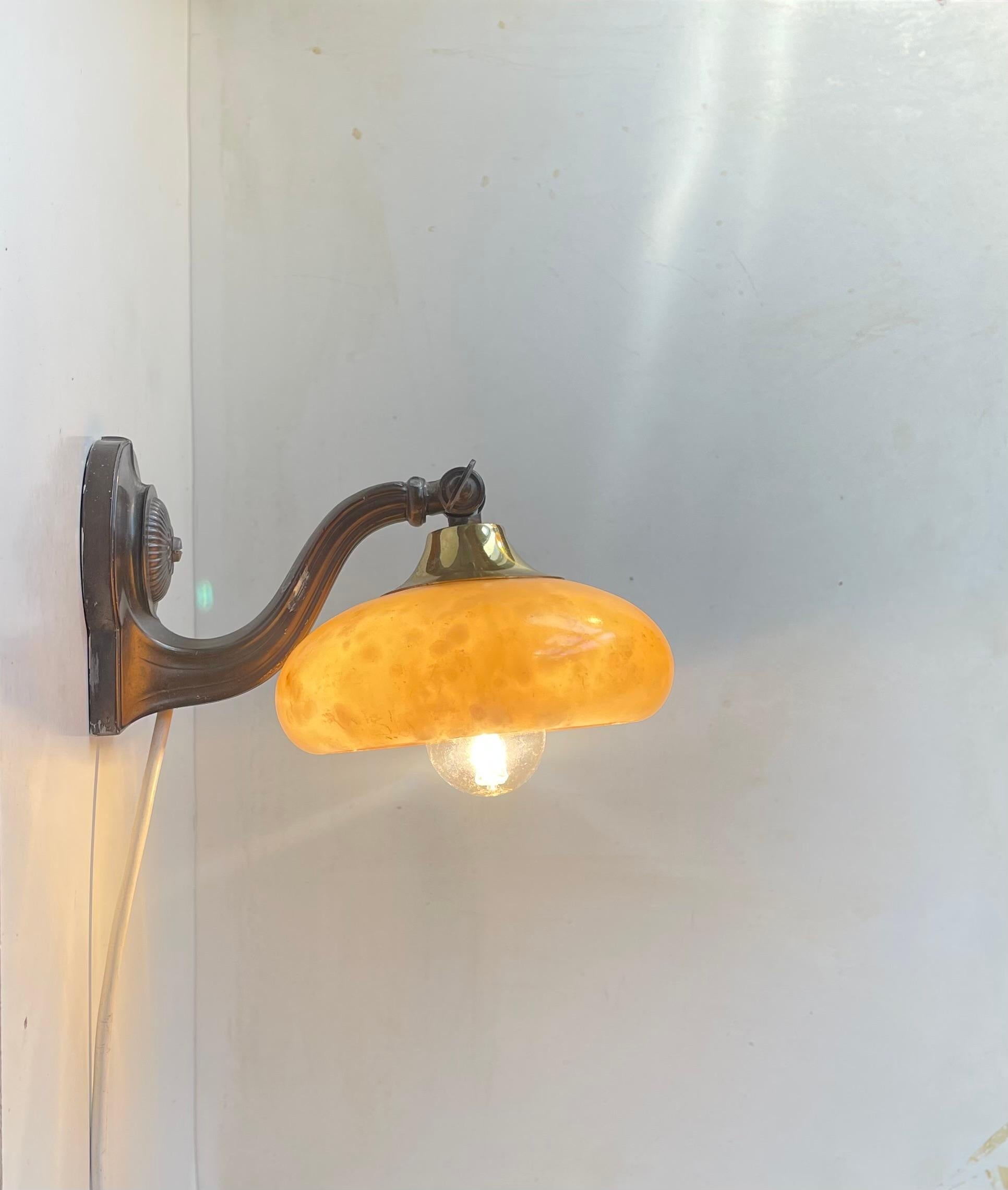 Functionalist Wall Lamp with Honey Alabaster Stone Shade, 1940s For Sale 1
