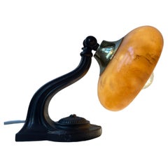 Functionalist Wall Lamp with Honey Alabaster Stone Shade, 1940s