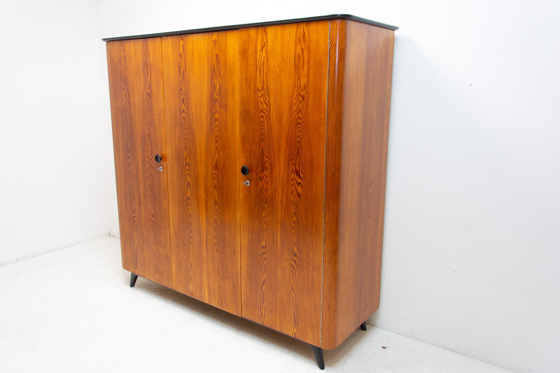 This wardrobe was made in the former Czechoslovakia in the 1950´s.
It was part of a complete bedroom suite by Jindrich Halabala. In excellent condition, fully renovated. It´s made of pine wood. Outstanding, simple design typical of Jindrich