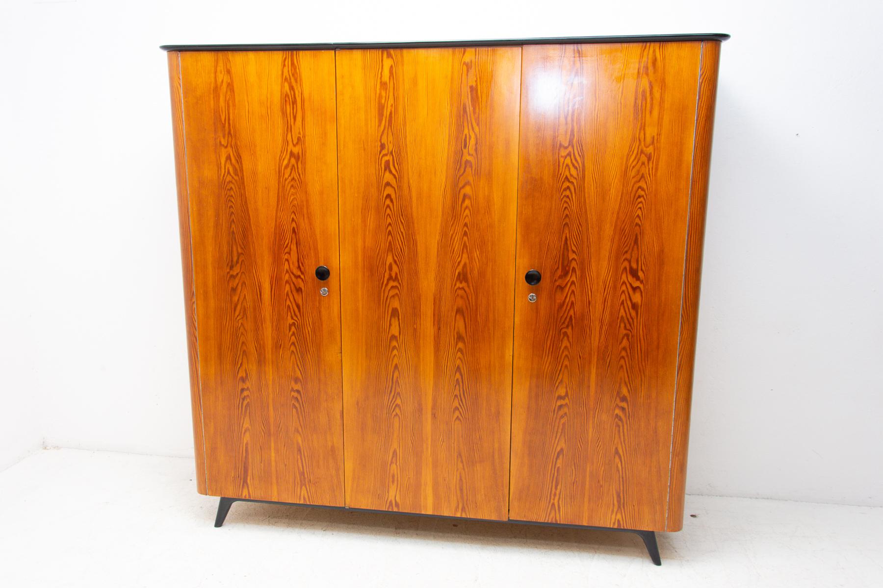 This wardrobe was made in the former Czechoslovakia in the 1950´s.
It was part of a complete bedroom suite by Jindrich Halabala. In excellent condition, fully renovated. It´s made of pine wood. Outstanding, simple design typical of Jindrich Halabala