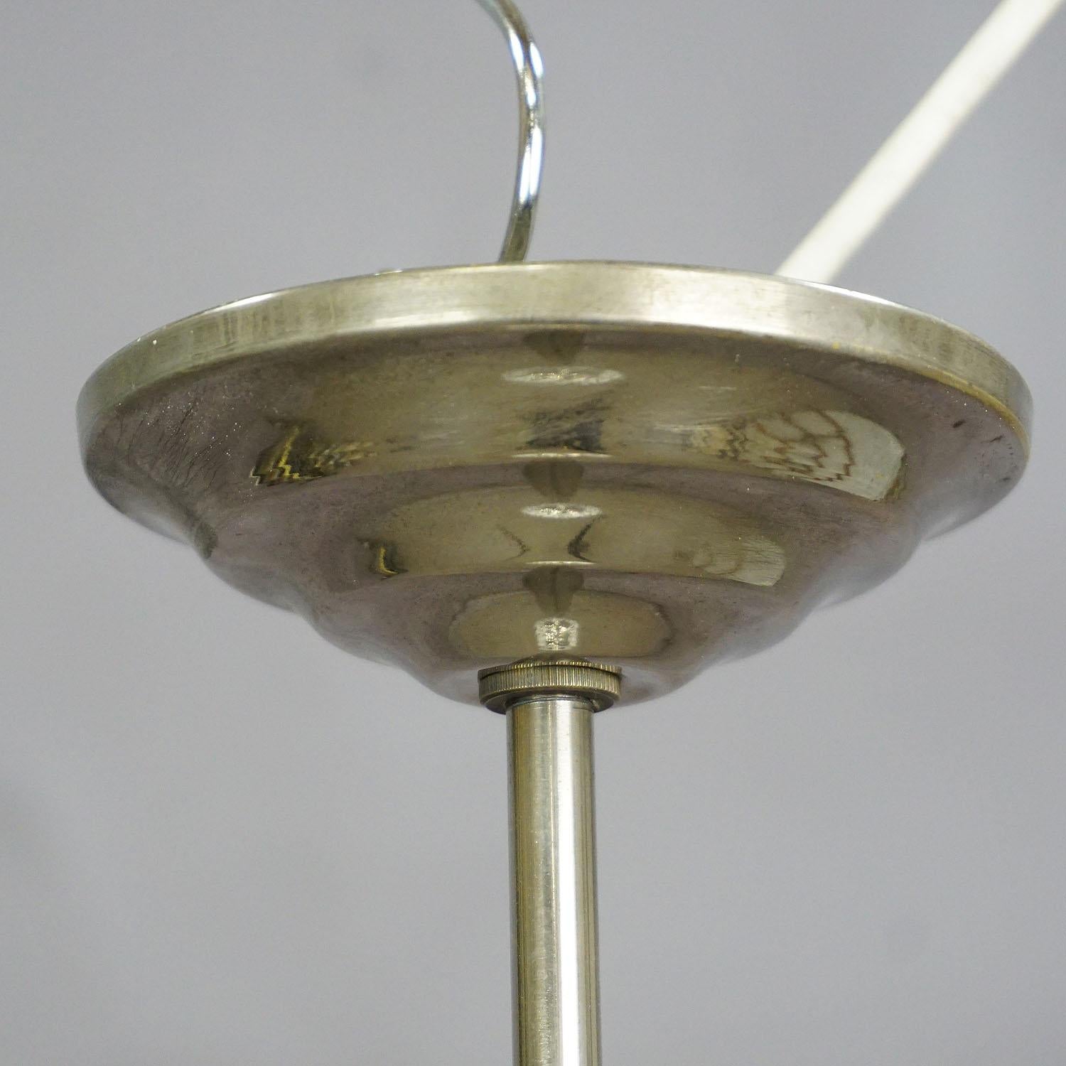 20th Century Functionalistic Bauhaus Style Pendant Light with Opaline Glass Shade For Sale