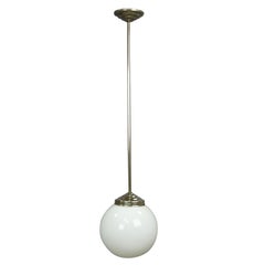 Antique Functionalistic Bauhaus Style Pendant Light with Opaline Glass Shade