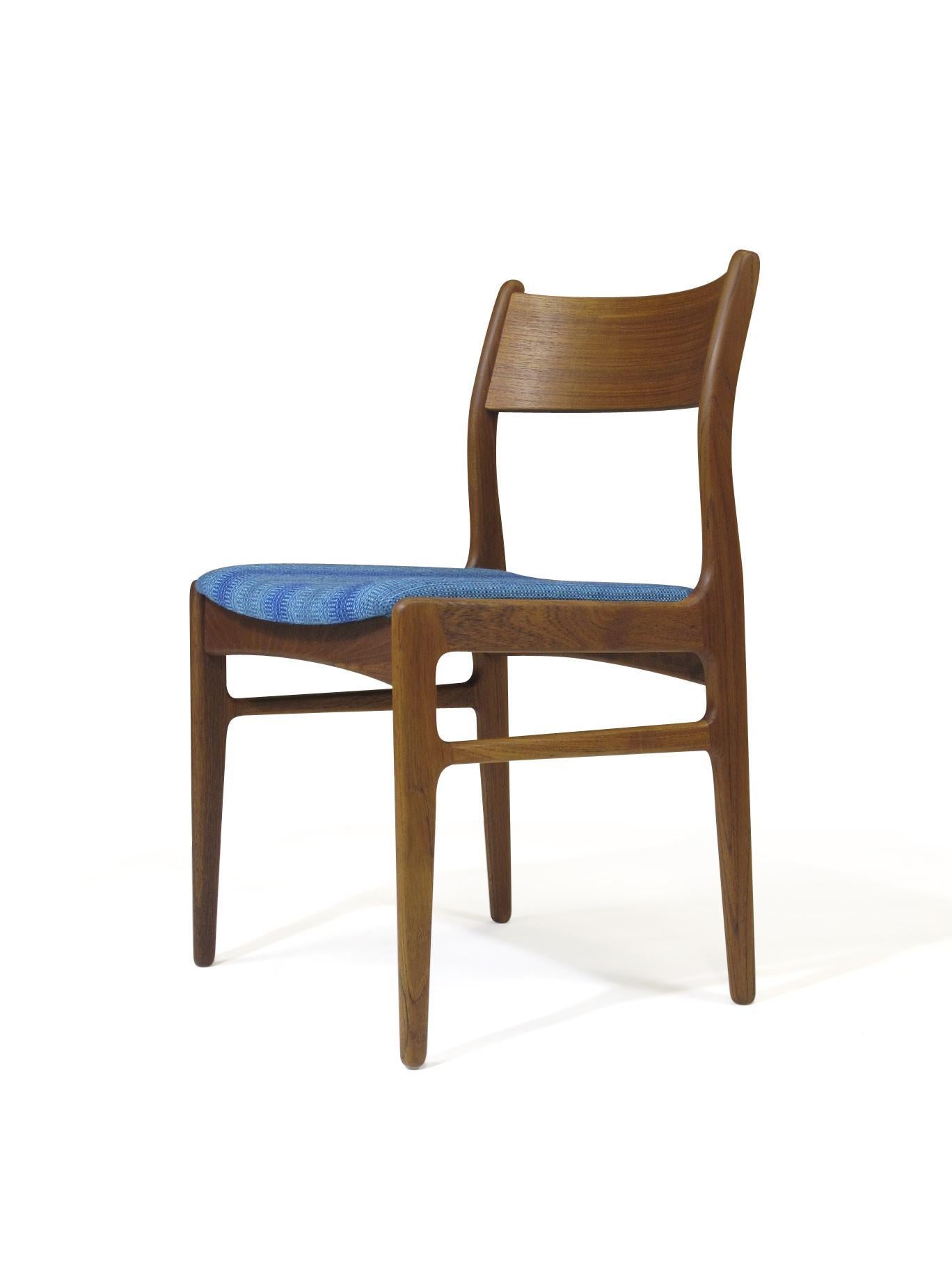 Danish Funder-Schmidt and Madsen Teak Dining Chairs in Blue Wool, Set of 6