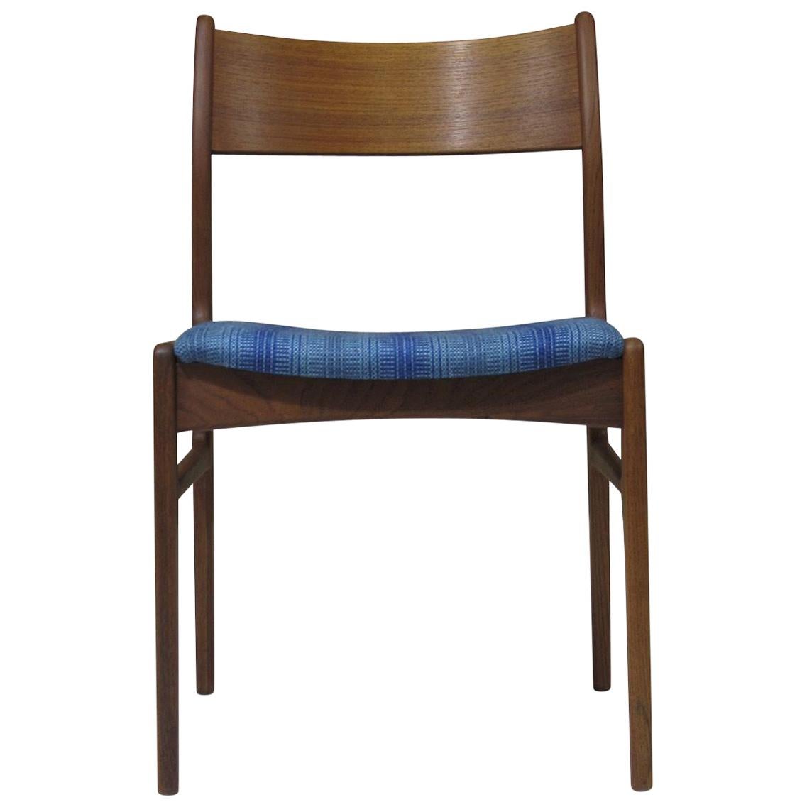 Scandinavian Modern Funder-Schmidt and Madsen Teak Dining Chairs in Blue Wool, Set of 6