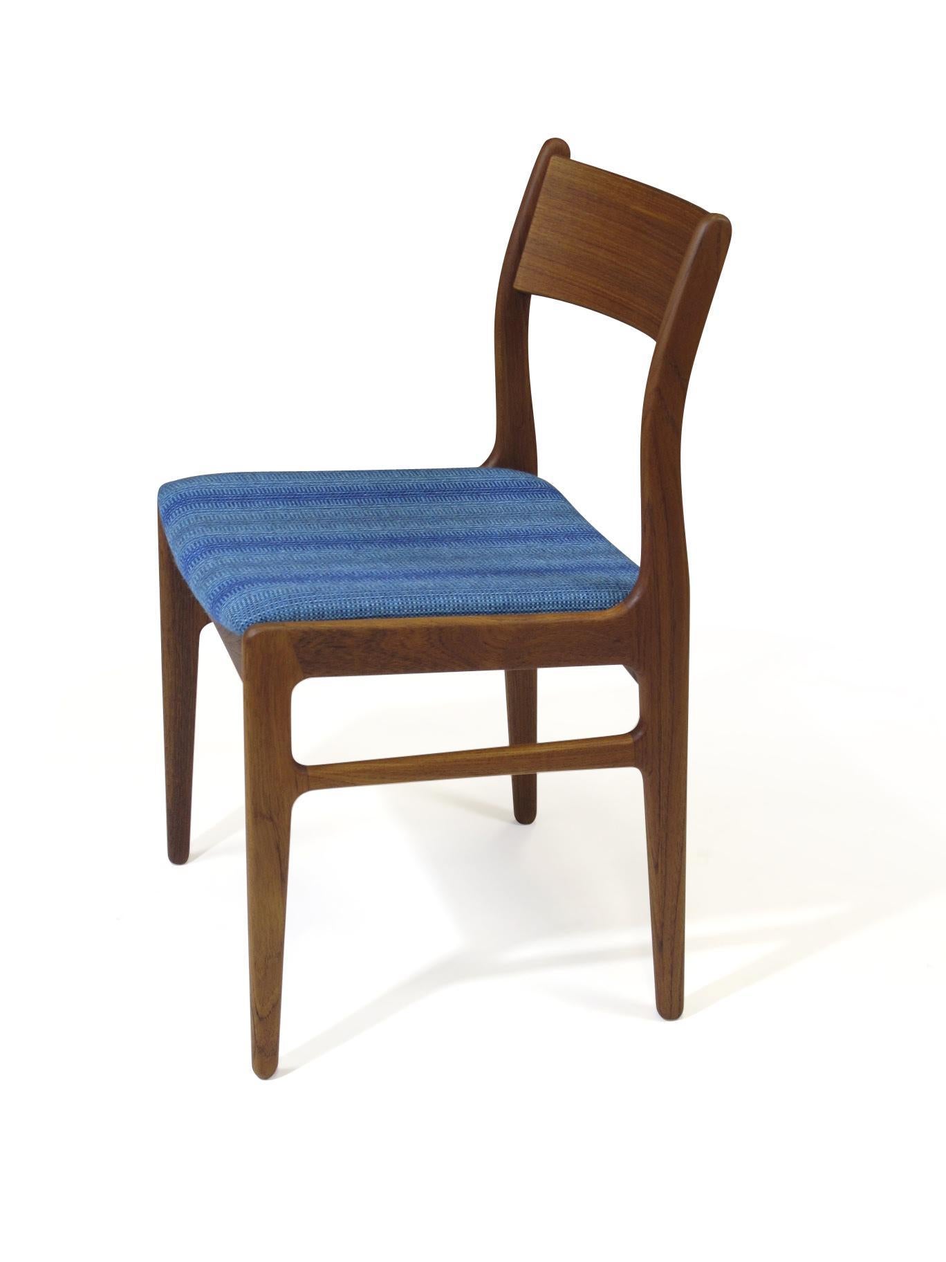 Oiled Funder-Schmidt and Madsen Teak Dining Chairs in Blue Wool, Set of 6