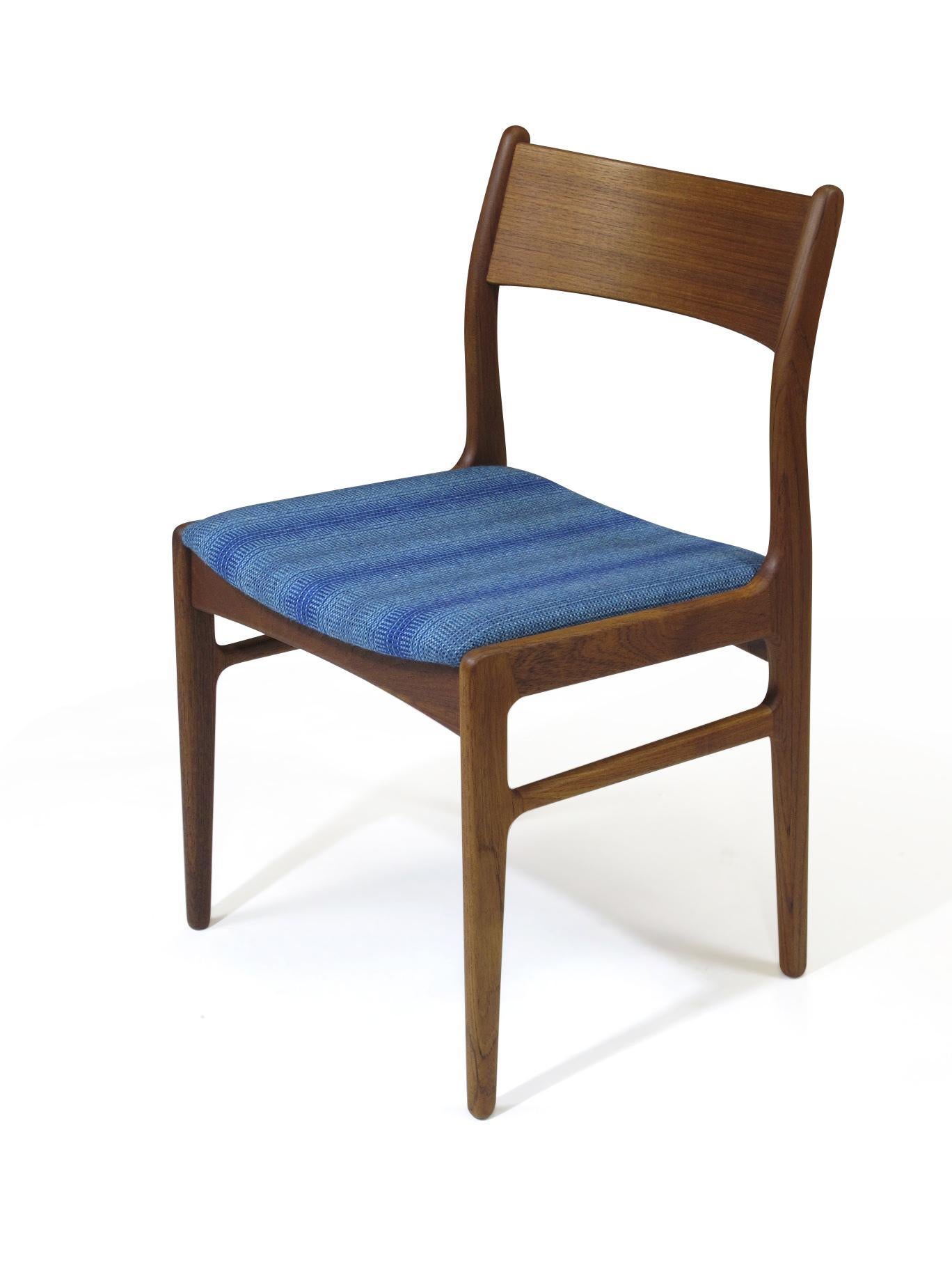 20th Century Funder-Schmidt and Madsen Teak Dining Chairs in Blue Wool, Set of 6
