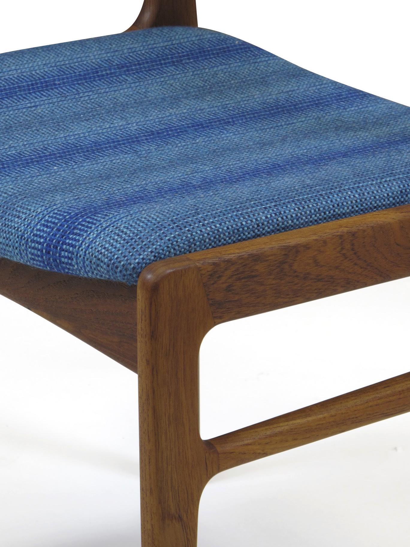 Funder-Schmidt and Madsen Teak Dining Chairs in Blue Wool, Set of 6 1