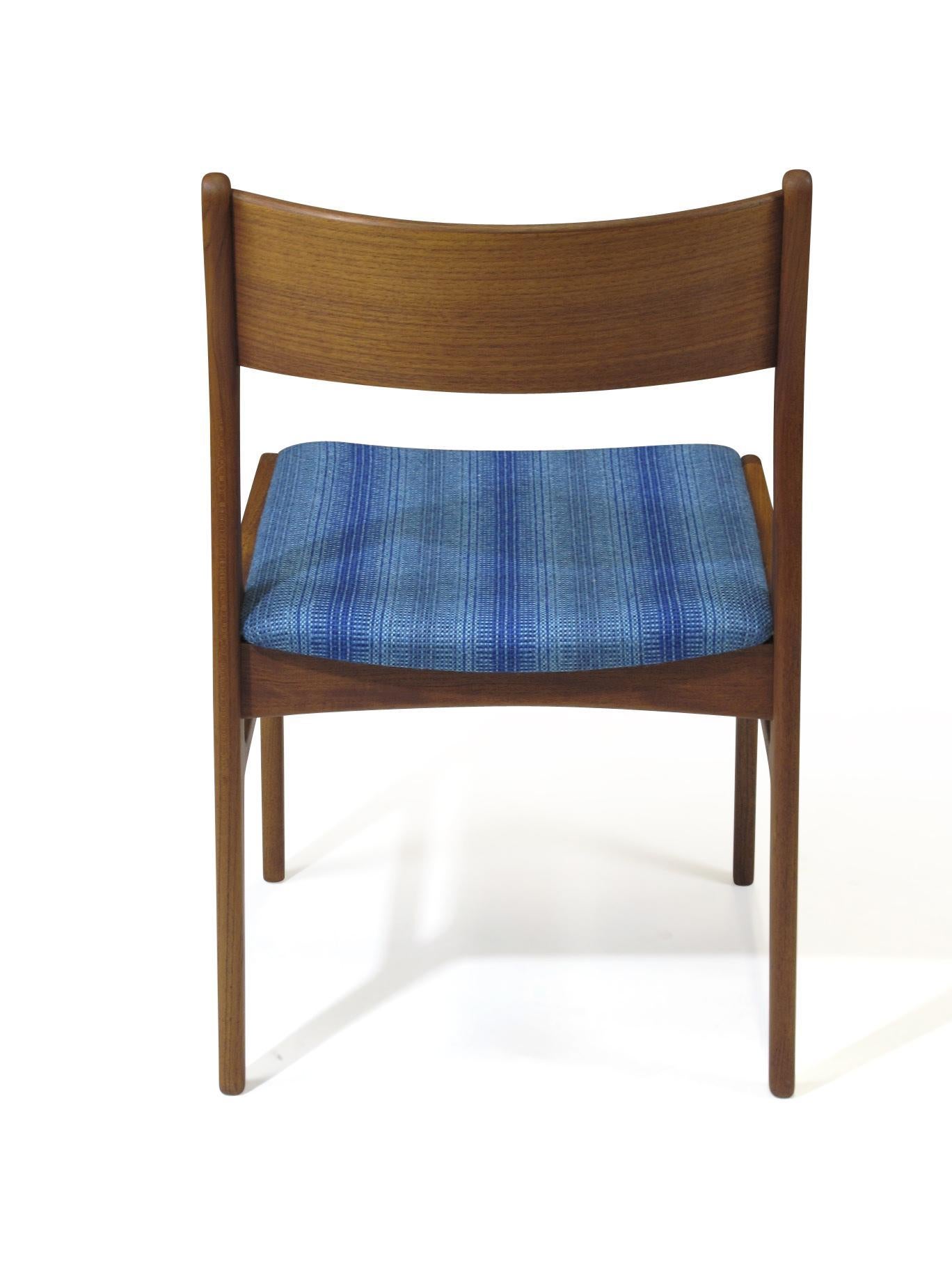 Funder-Schmidt and Madsen Teak Dining Chairs in Blue Wool, Set of 6 2