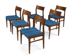 Funder-Schmidt and Madsen Teak Dining Chairs in Blue Wool, Set of 6