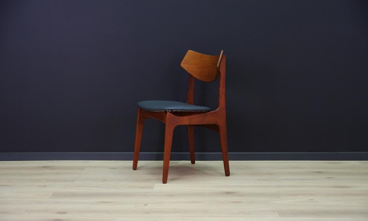 Retro set of four chairs from the 1960s-1970s, Beautiful straight line - Scandinavian design straight from the Funder-Schmidt and Madsen manufactory. New upholstery (black eco leather), teak construction. Preserved in good condition (minor scratches