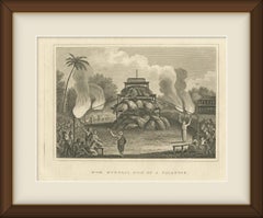 Funeral Pile of a Talapoin, Buddhist Cremation, Antique Engraving, circa 1820
