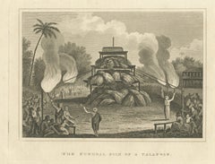 Funeral Pile of a Talapoin, Buddhist Cremation, Antique Engraving, circa 1820