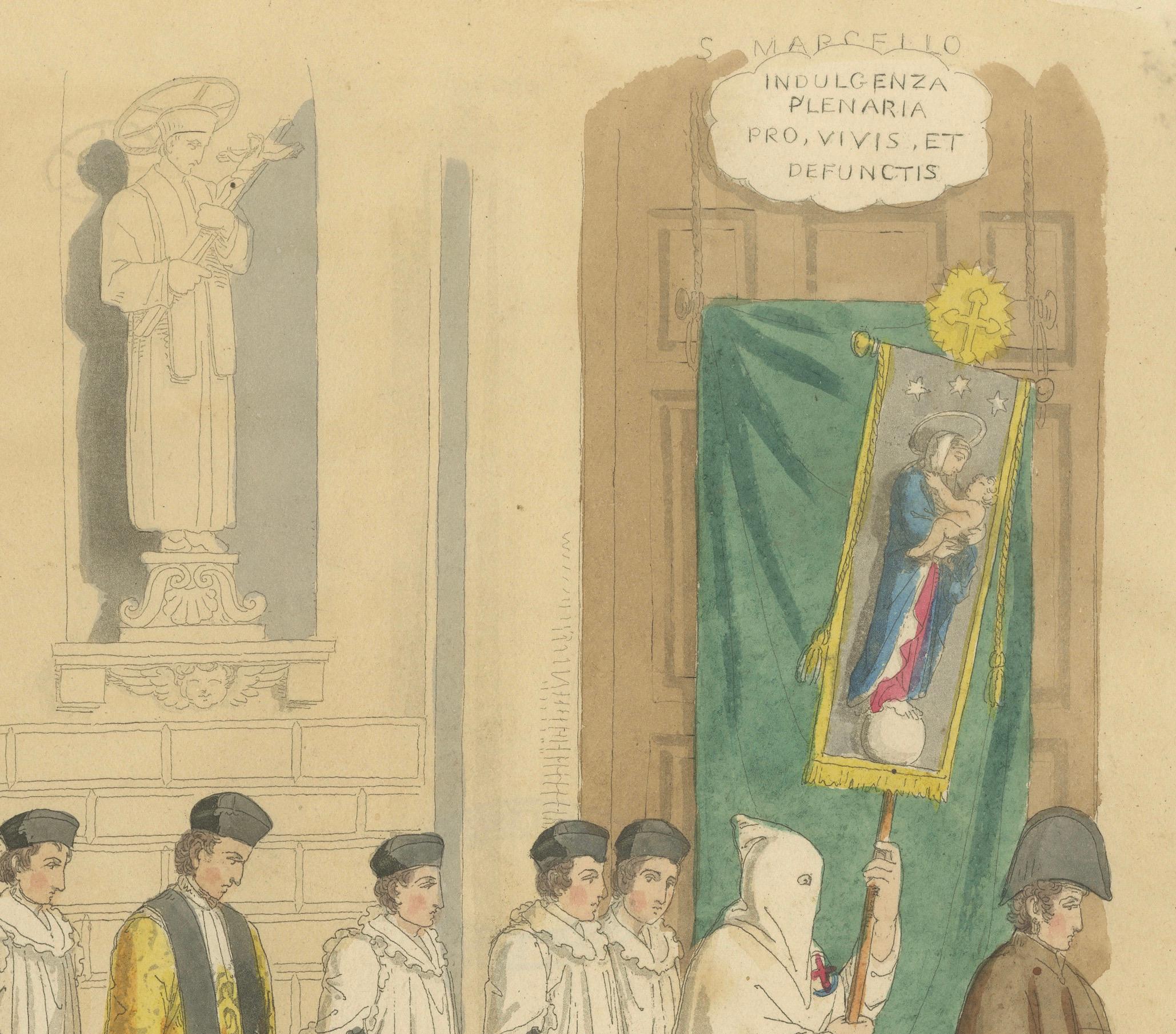 Leichenzug in Rom mit Kapuzenfiguren und Geistlichen, London 1820 (Graviert) im Angebot
