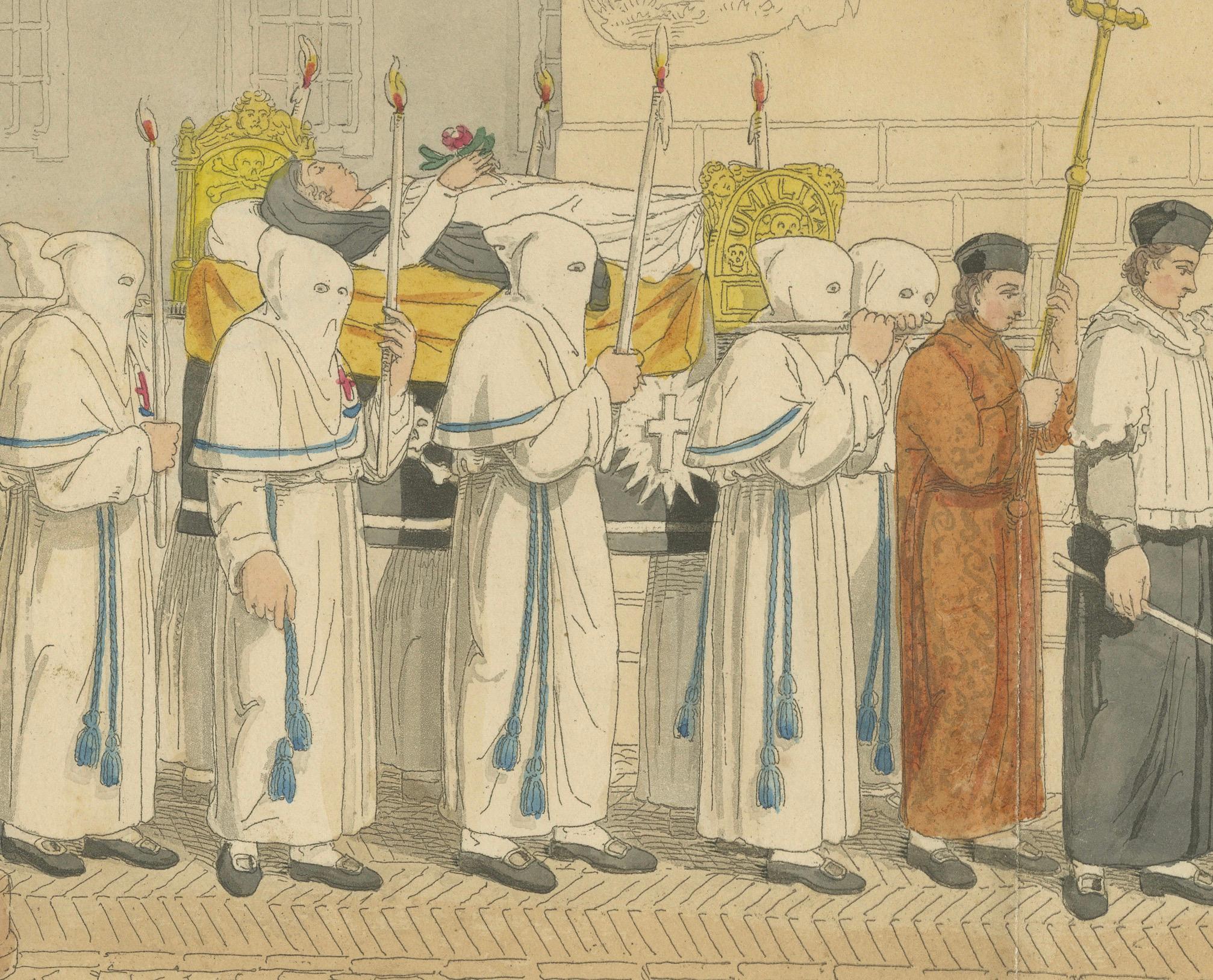 Leichenzug in Rom mit Kapuzenfiguren und Geistlichen, London 1820 (Papier) im Angebot