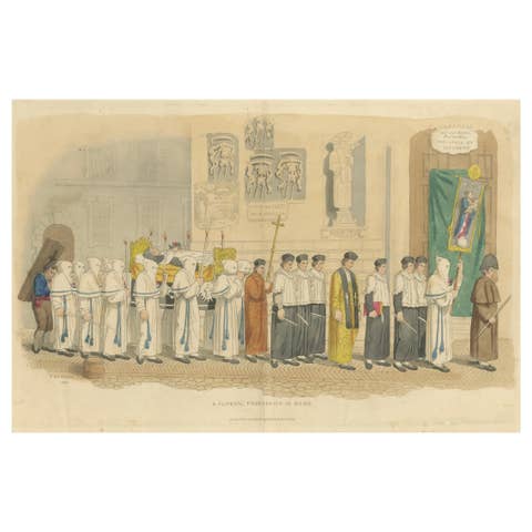 Funeral Procession in Rome with Hooded Figures and Clergy, London 1820