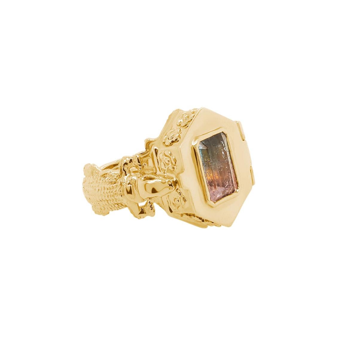 Funeral Ring Solid 14k Gold and 2.55CTW Watermelon Tourmaline In New Condition For Sale In New Orleans, LA