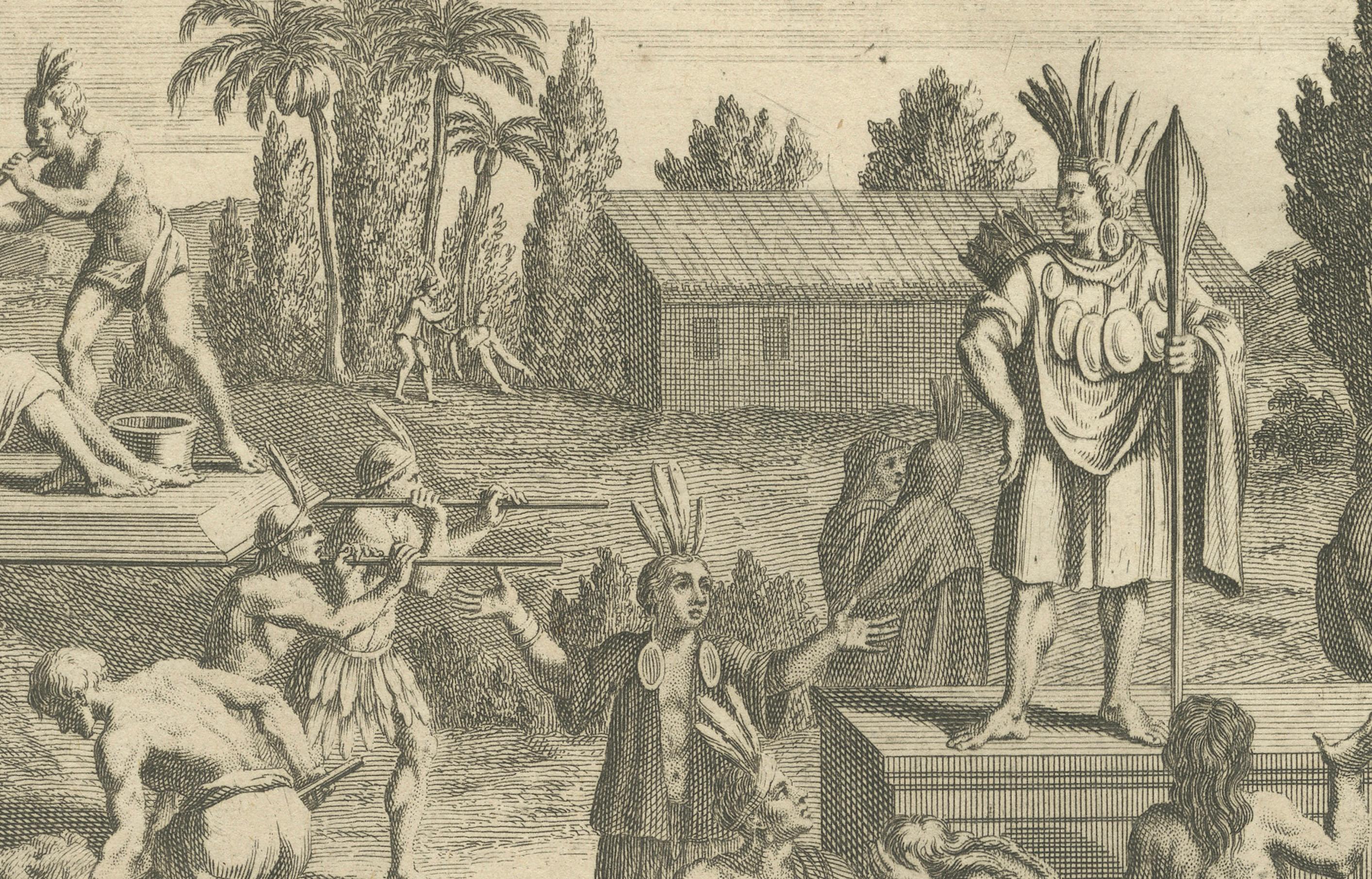 Ritos funerarios y entierro de los nobles incas - Grabado de 1734 de la antigua costumbre peruana mediados del siglo XVIII en venta