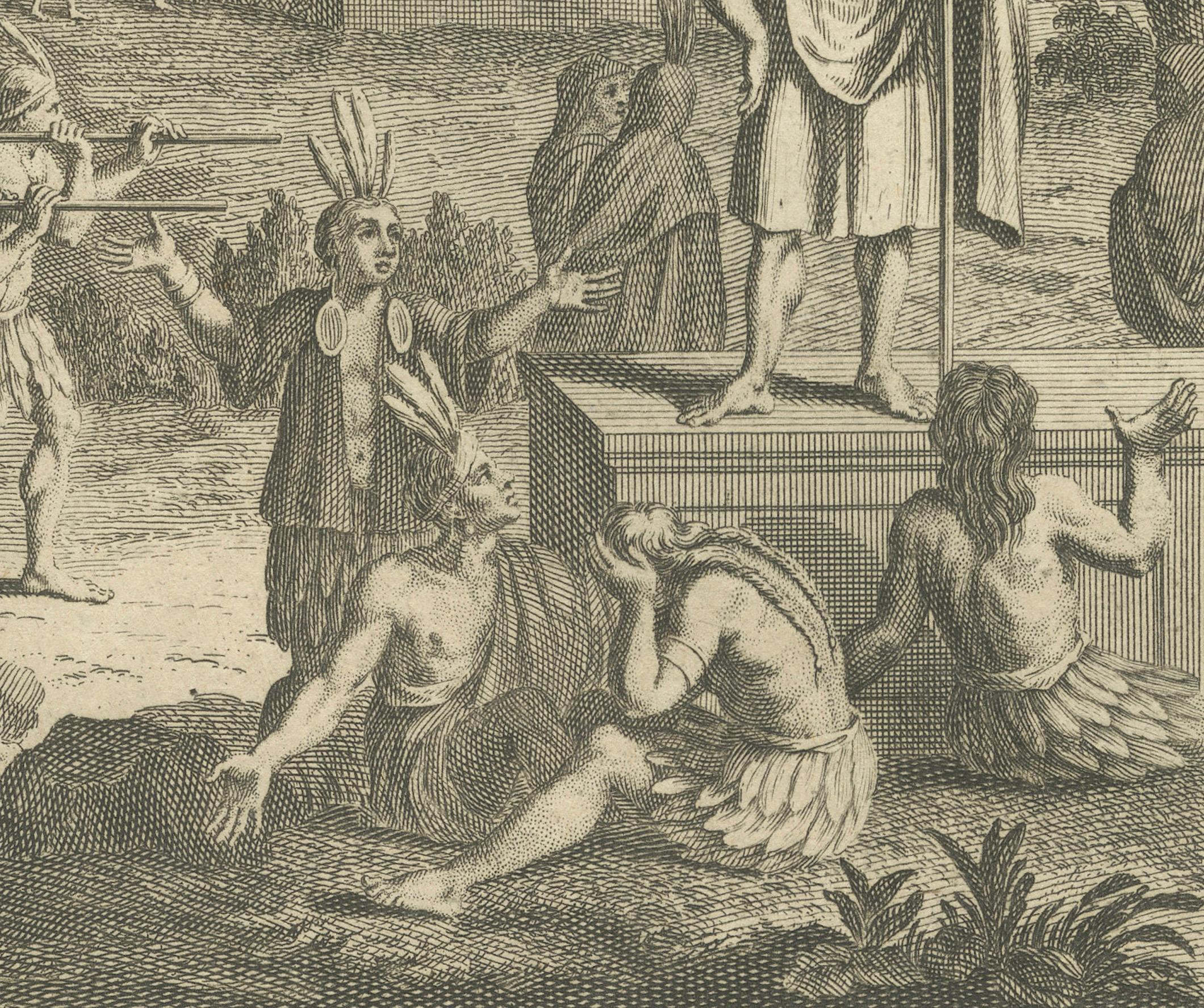 Ritos funerarios y entierro de los nobles incas - Grabado de 1734 de la antigua costumbre peruana Papel en venta