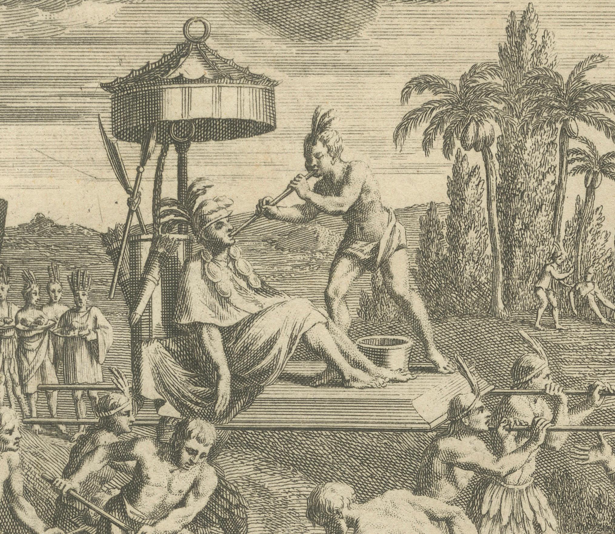 Ritos funerarios y entierro de los nobles incas - Grabado de 1734 de la antigua costumbre peruana en venta 2