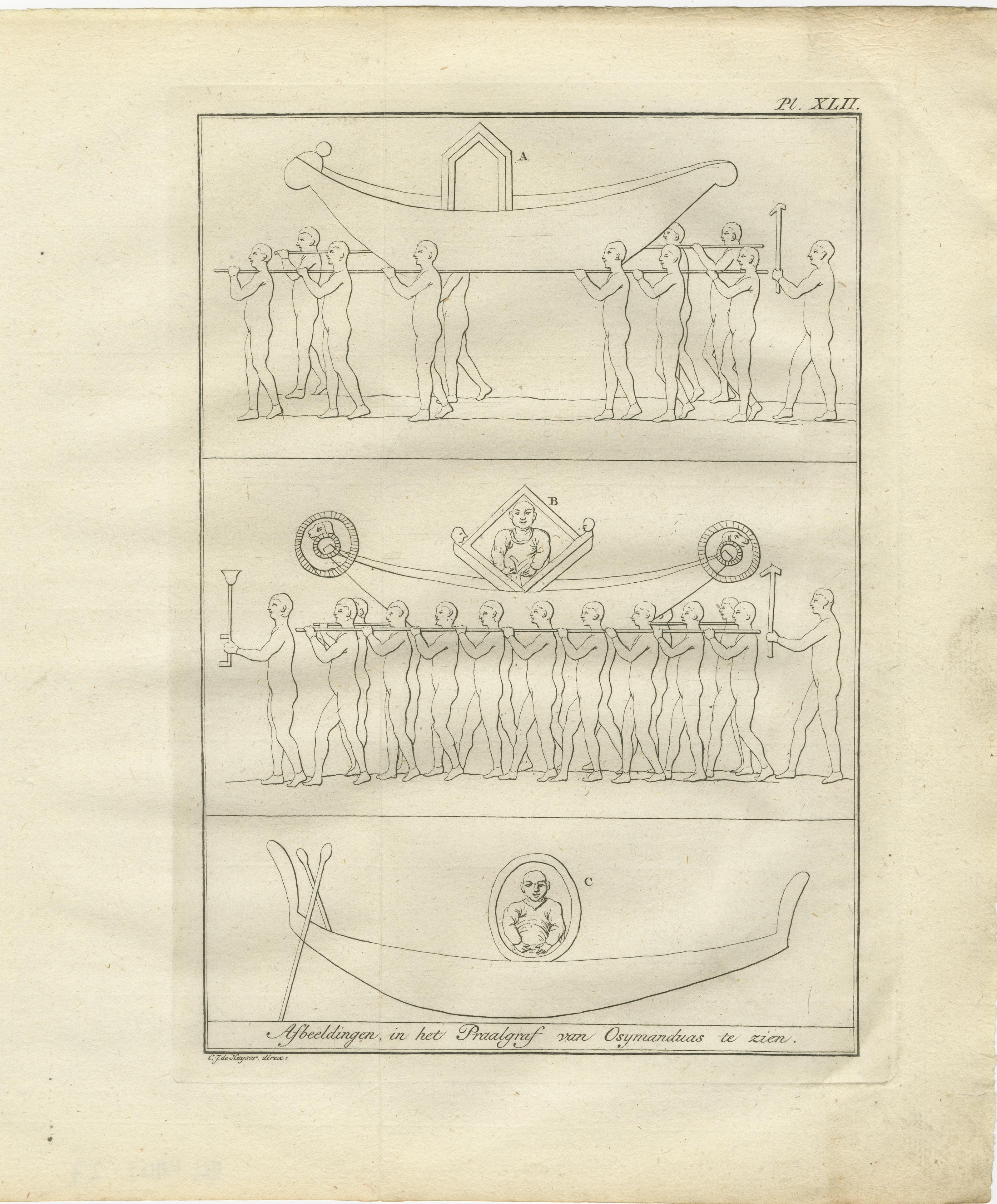 Procesión funeraria y fachada de la tumba de Osymandias, Tebas - Par de vistas, c.1776

Descripción:
Este par de grabados antiguos presenta ilustraciones detalladas relativas a la tumba monumental de Osymandias (nombre griego de Ramsés II) en Tebas,