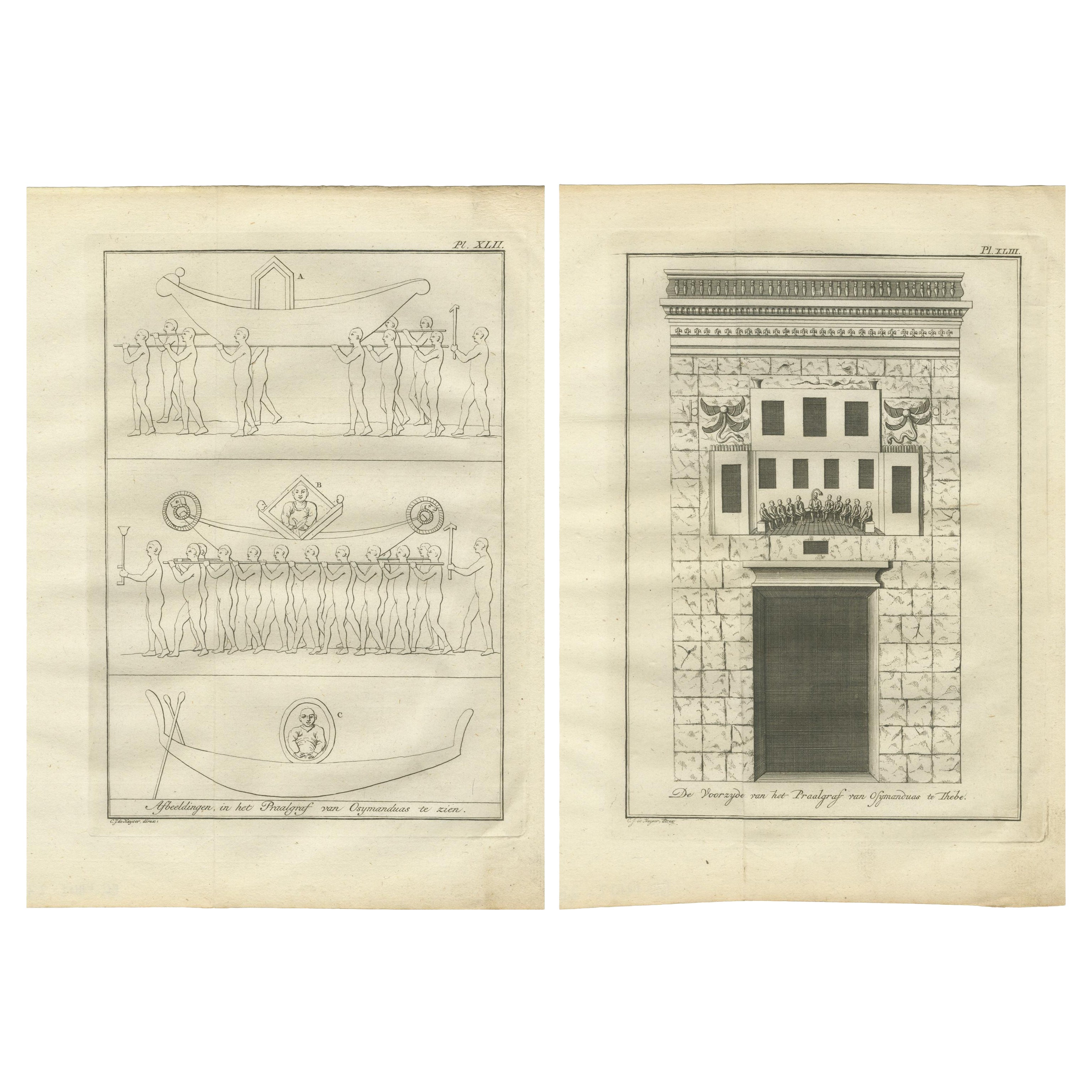 Procesión funeraria y fachada de la tumba de Osymandias, Tebas - Par de vistas, c.1776 en venta