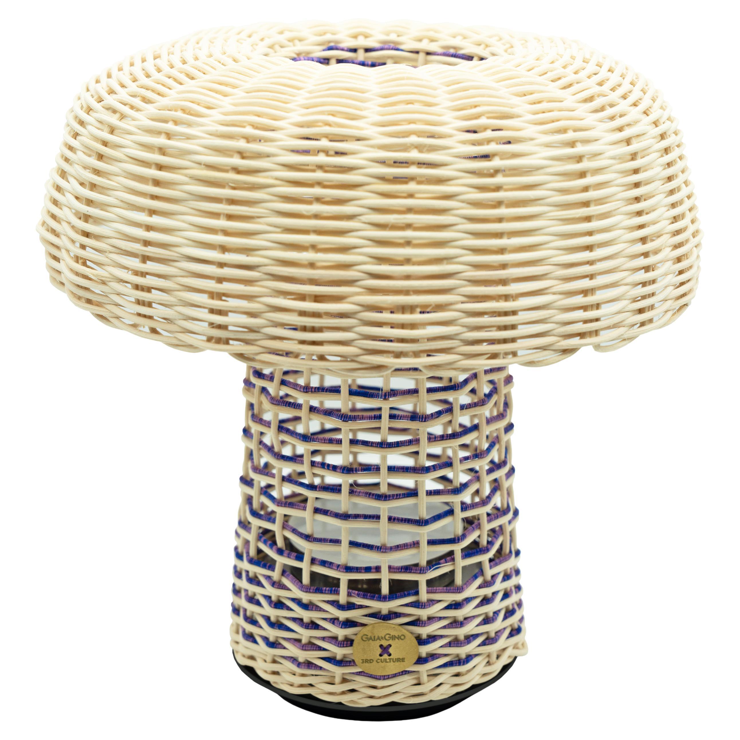 Modern Hand-crafted Wicker Cordless Table Lamp For Sale