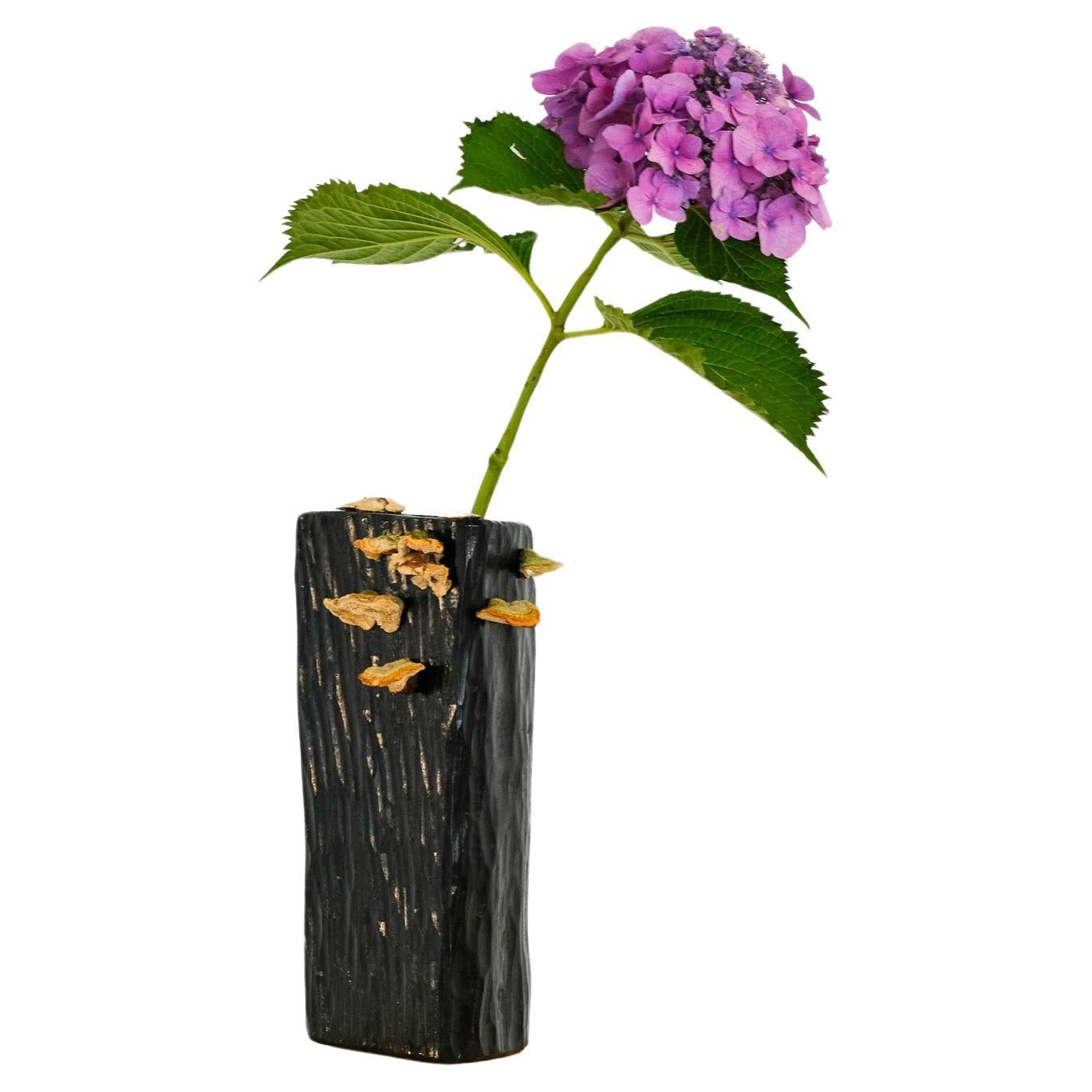"Fungi Pot #5" One-Off Chestnut Wood Vase with Mushrooms by Tony Manara 2023 For Sale