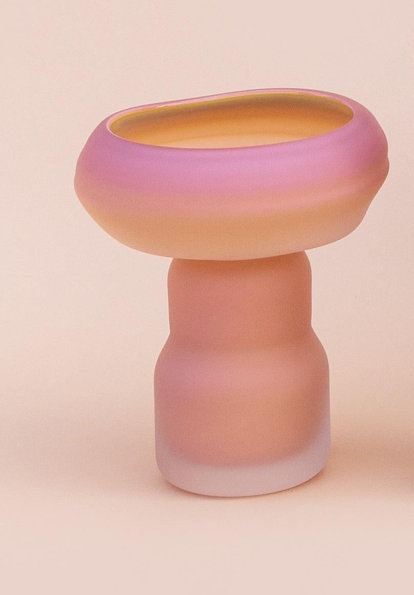 Vaso Fungus Little di David David
Dimensioni: D 12 x L 14 x H 22 cm.
Materiali: Vetro.
Peso: 1,5 kg.
Finitura: Dimensioni ridotte, rosa e giallo e superficie opaca.

