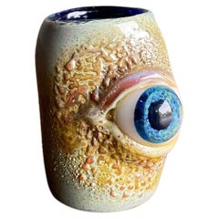Vintage Funk Art Pottery Ceramic Eye Ball Small Vase, circa 1980