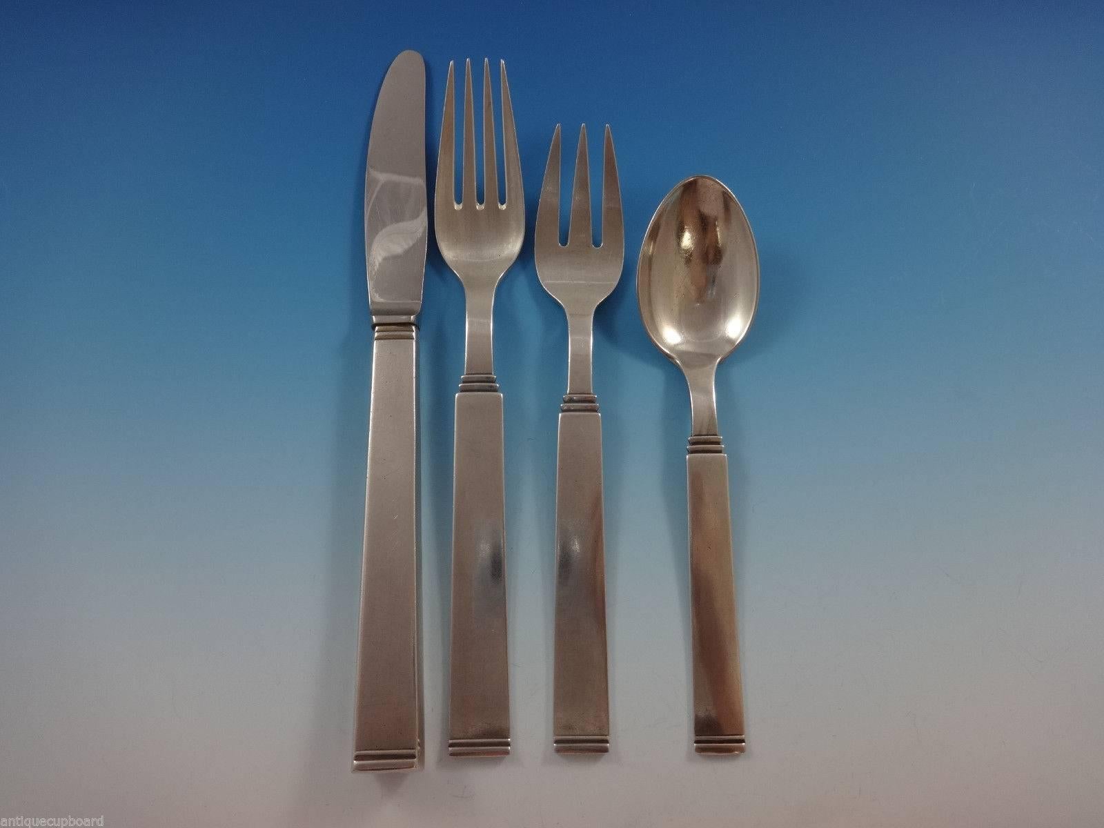 Scandinavian Modern Funkis III by Ws Sorensen Sterling Silver Danish Flatware Set 12 Service 73 Pcs