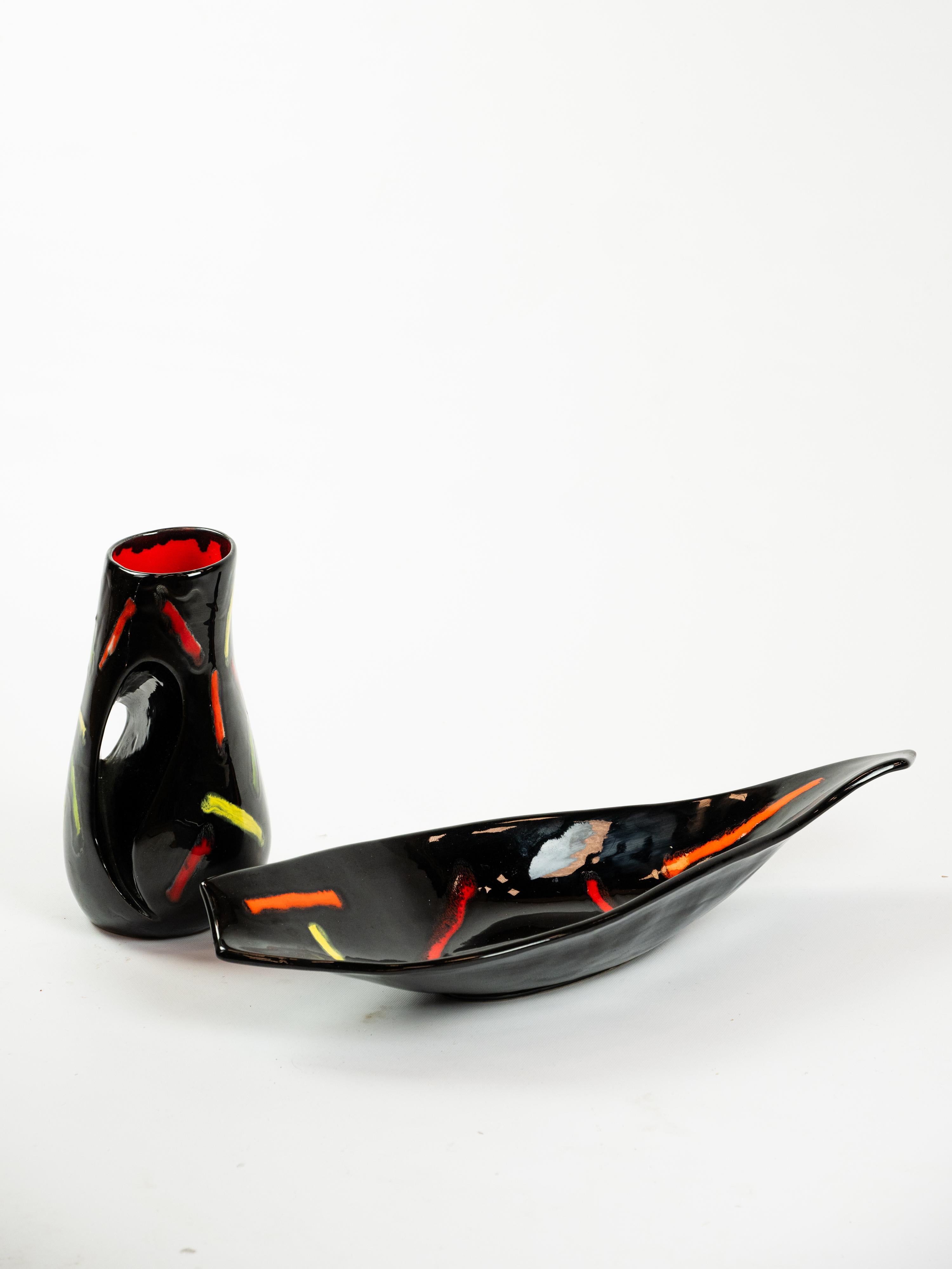 Funky 90's Keramik Set, Vase und Tidy aus Vallauris, Frankreich (Französisch) im Angebot